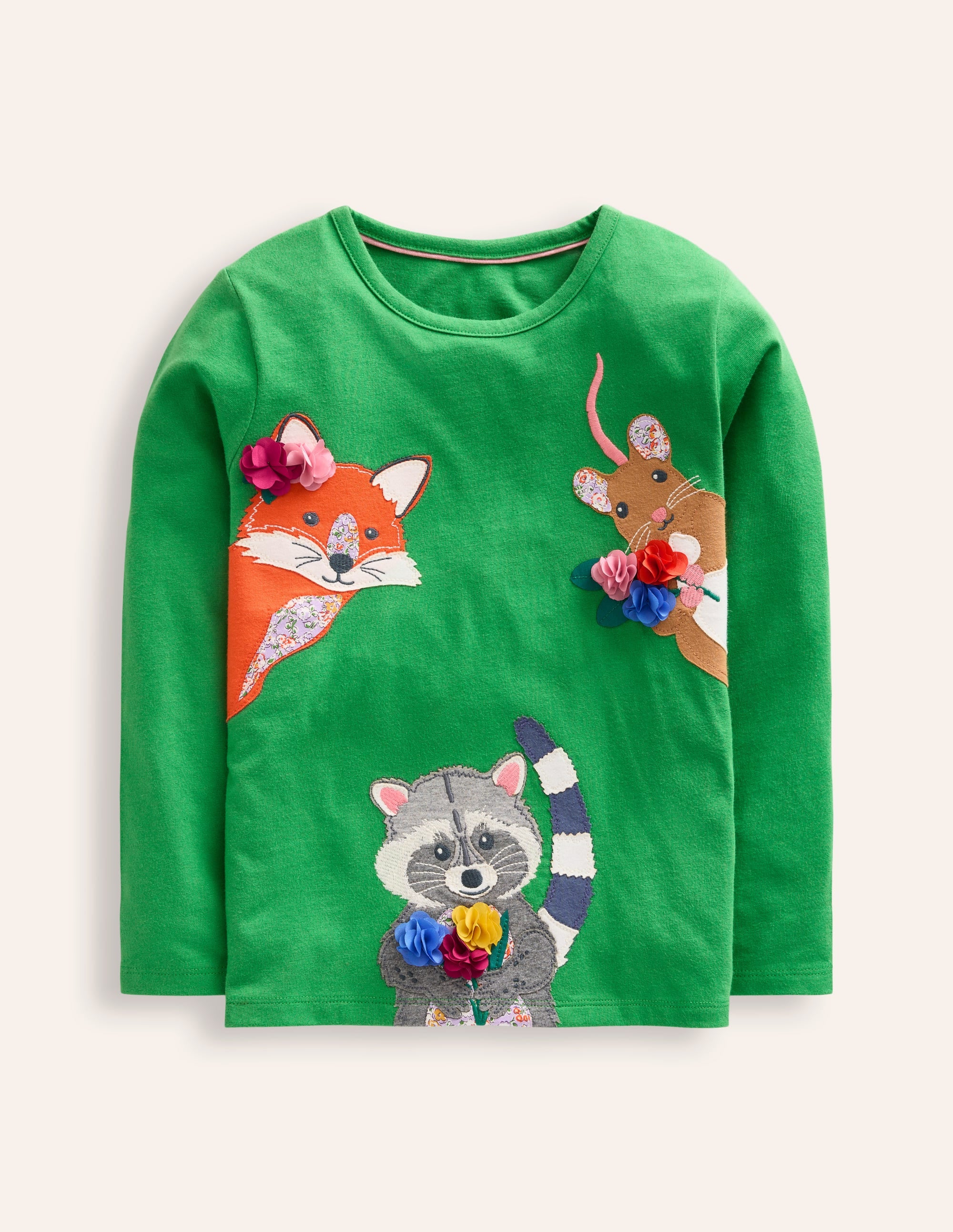 Appliqué Long Sleeve Top-Iguana Green Woodland Animals - Image 1