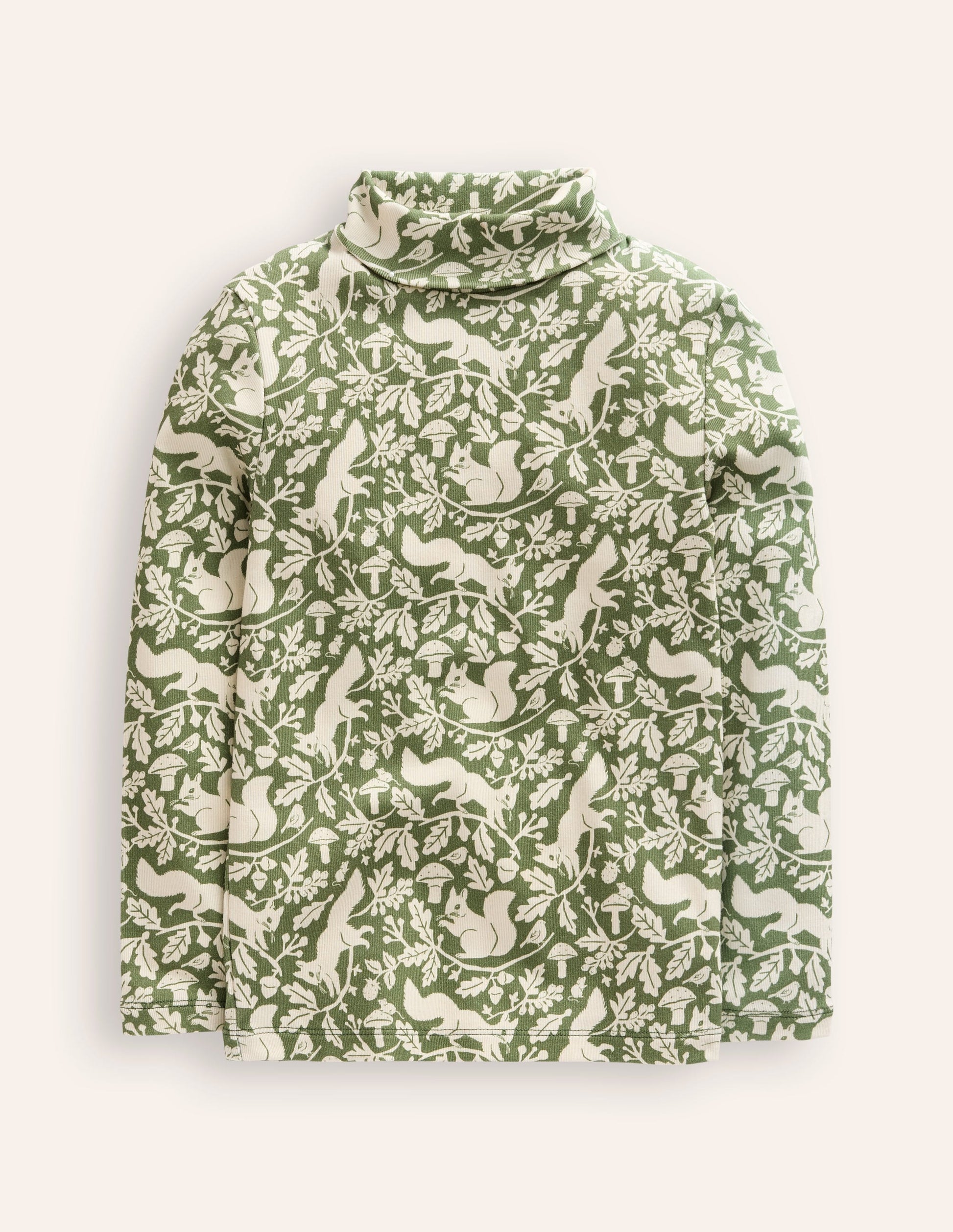 Super Soft Roll Neck Top-Safari Green Woodland Squirrel-1
