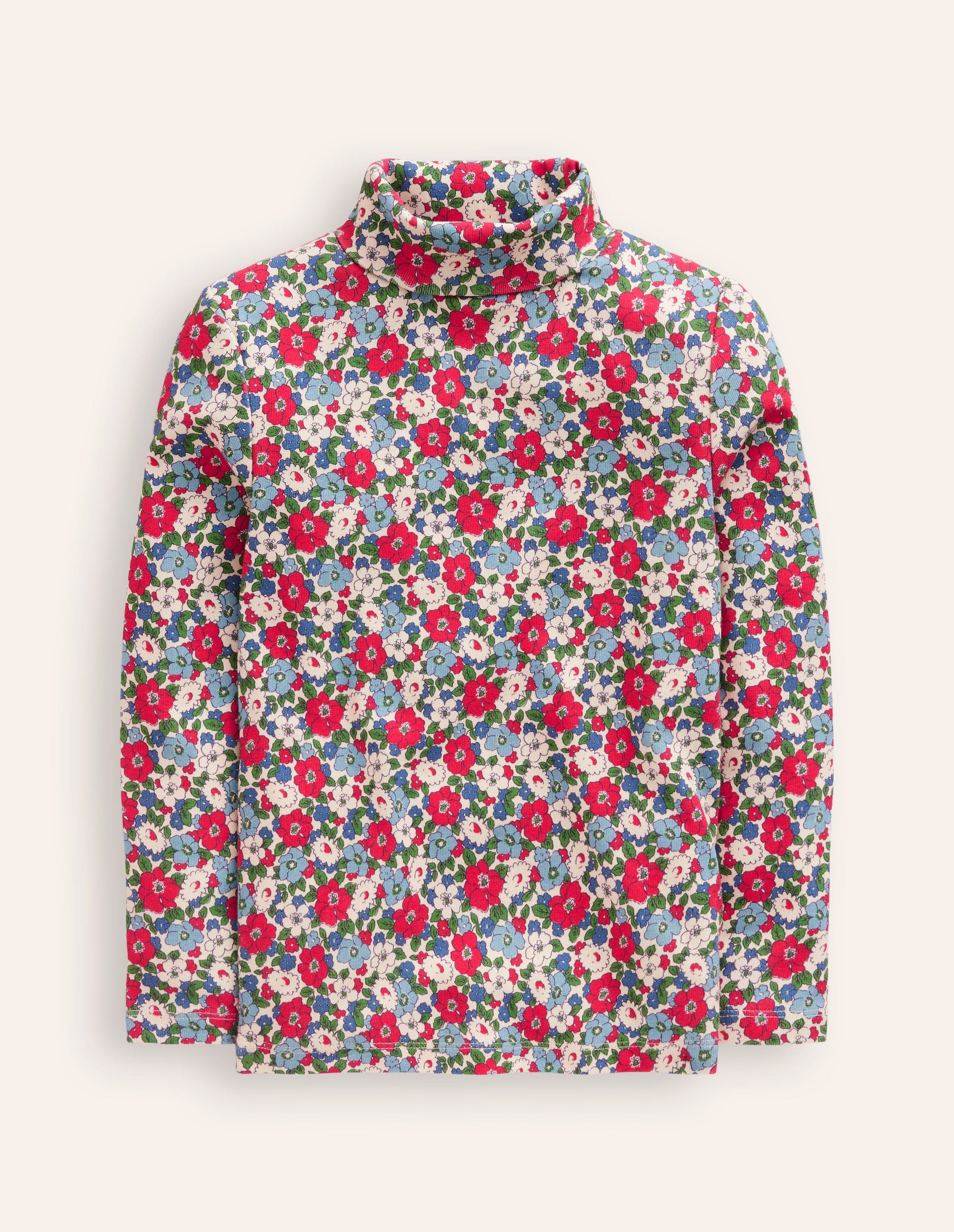 Super Soft Roll Neck Top-Glacier Blue Winter Floral-1