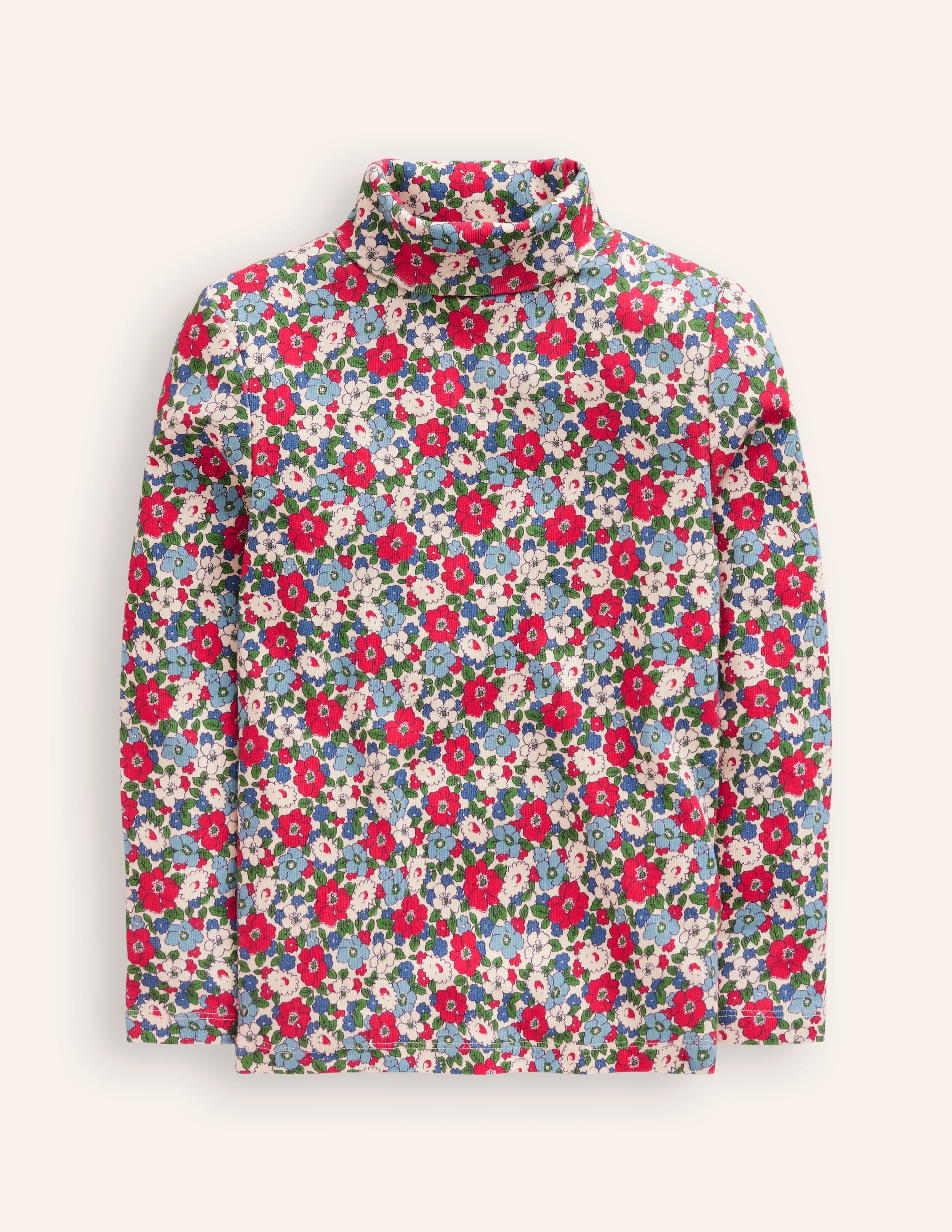 Super Soft Roll Neck Top-Glacier Blue Winter Floral - Image 1