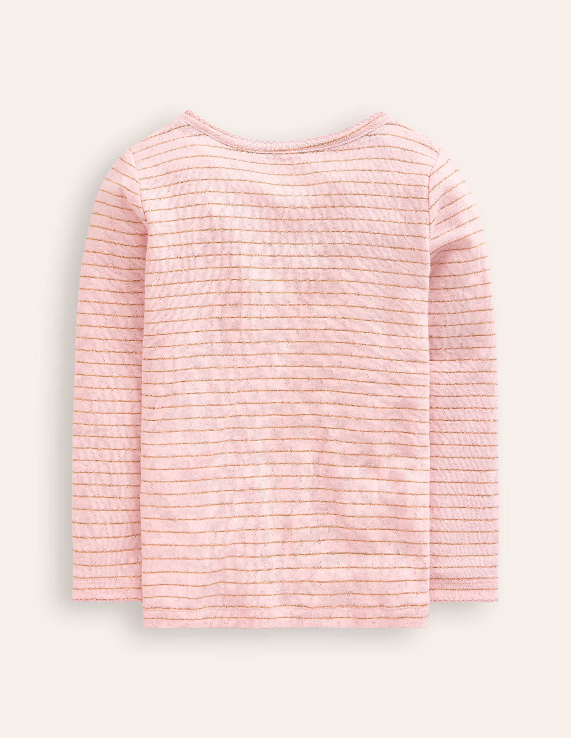 Long Sleeve Pointelle Top-Chalk Pink/ Gold Lurex Stripe - Image 2