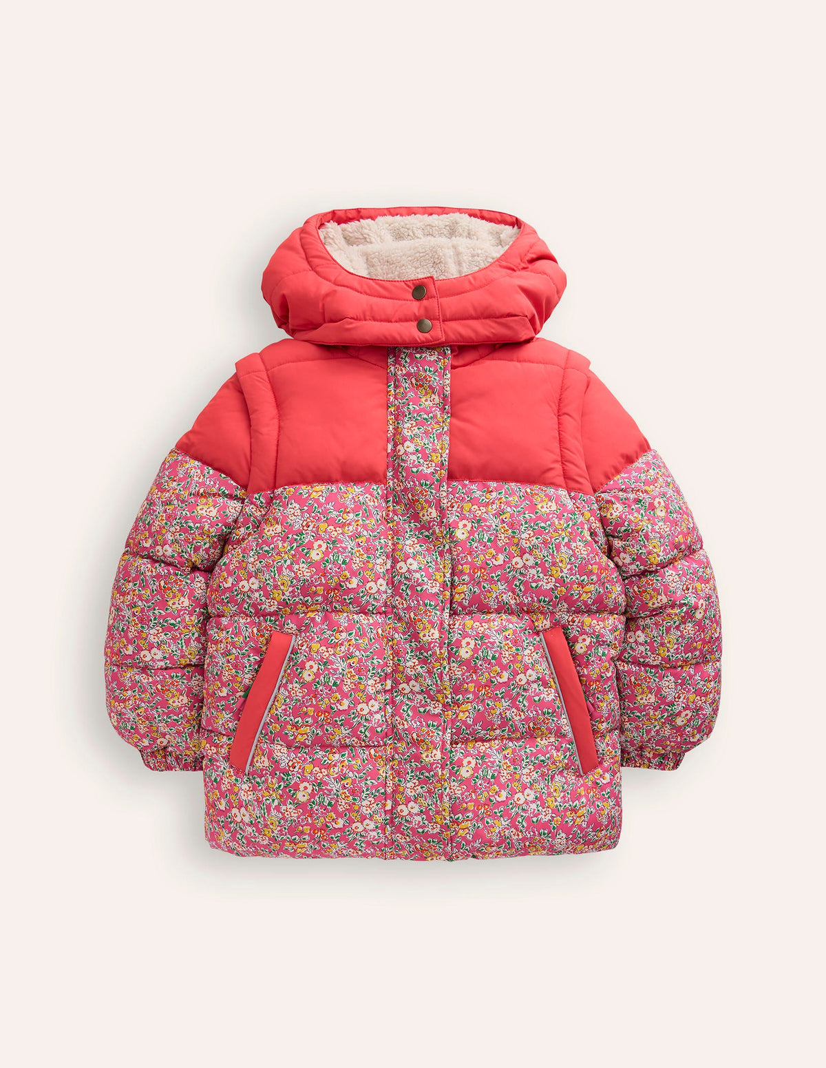 2-in-1 Padded Coat-Rose Petal Pink Vintage Floral - Image 1