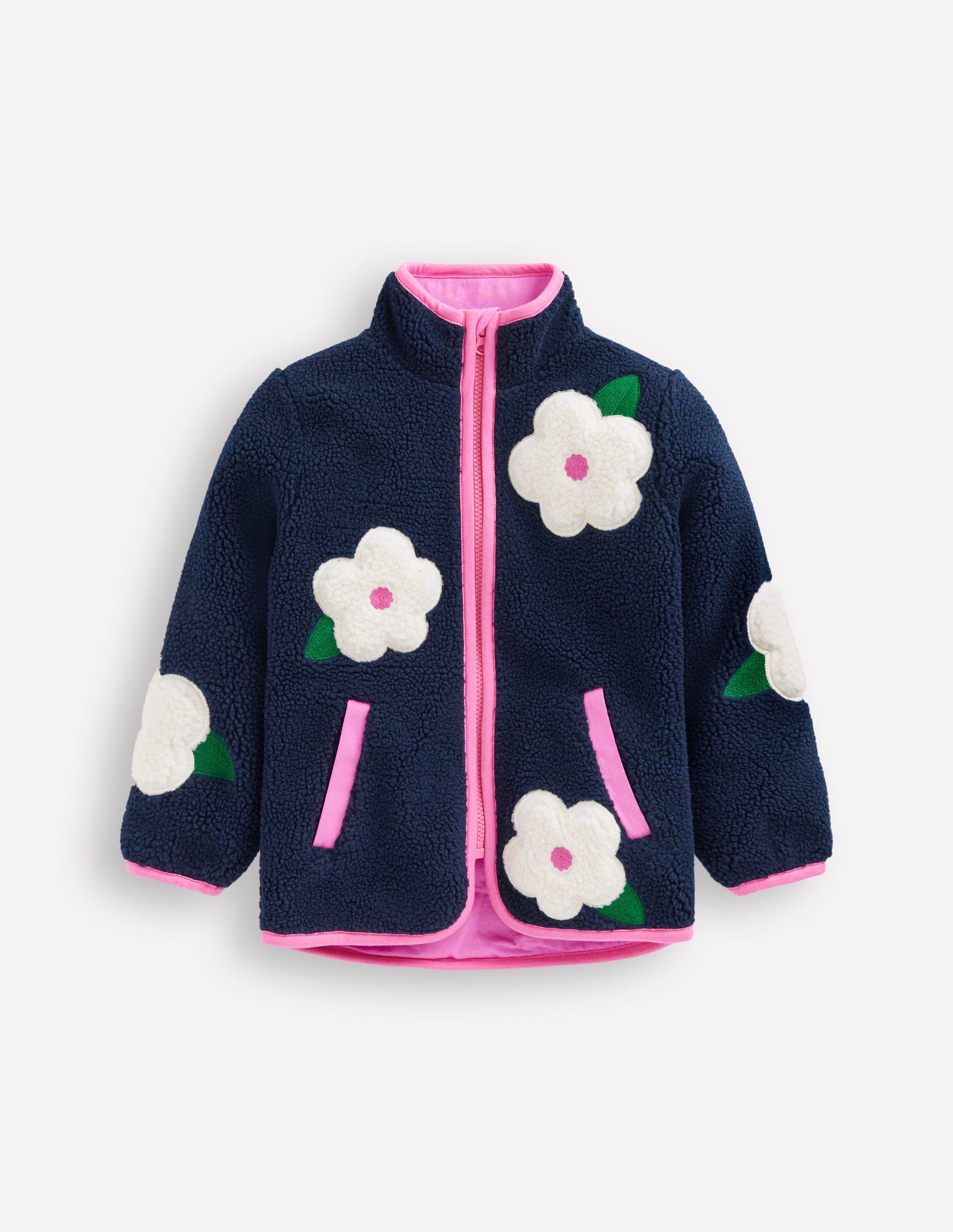 Borg Zip-Through Jacket-College Navy Floral-1