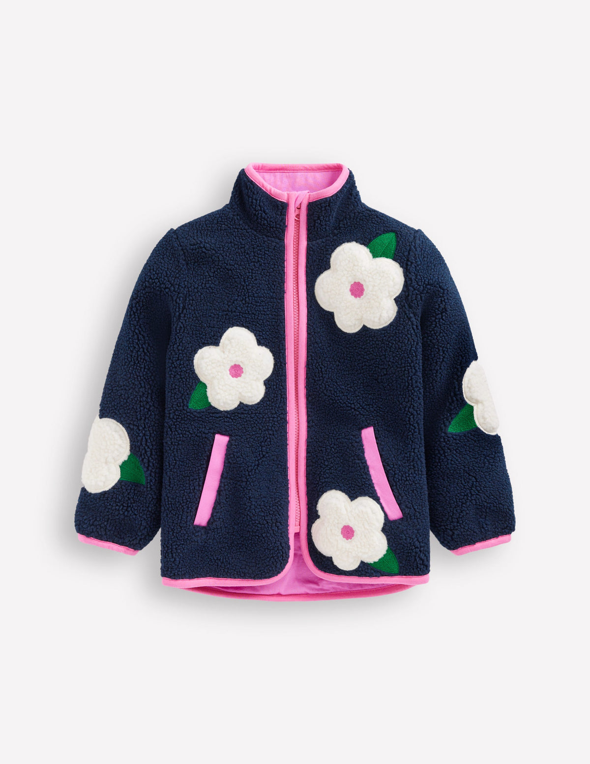 Borg Zip-Through Jacket-College Navy Floral - Image 1