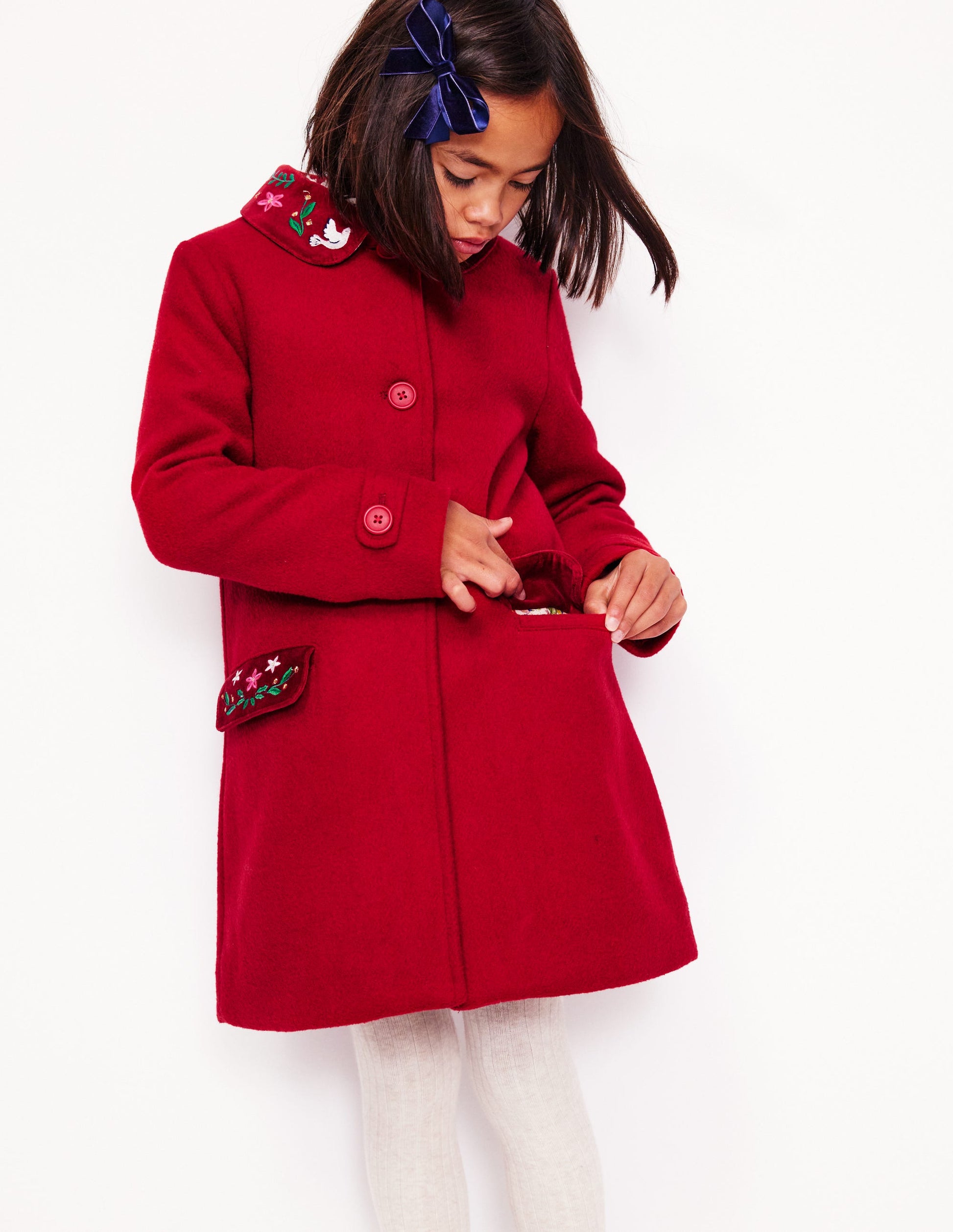 Wonderful Wool Blended Coat-Royal Red Embroidery-3