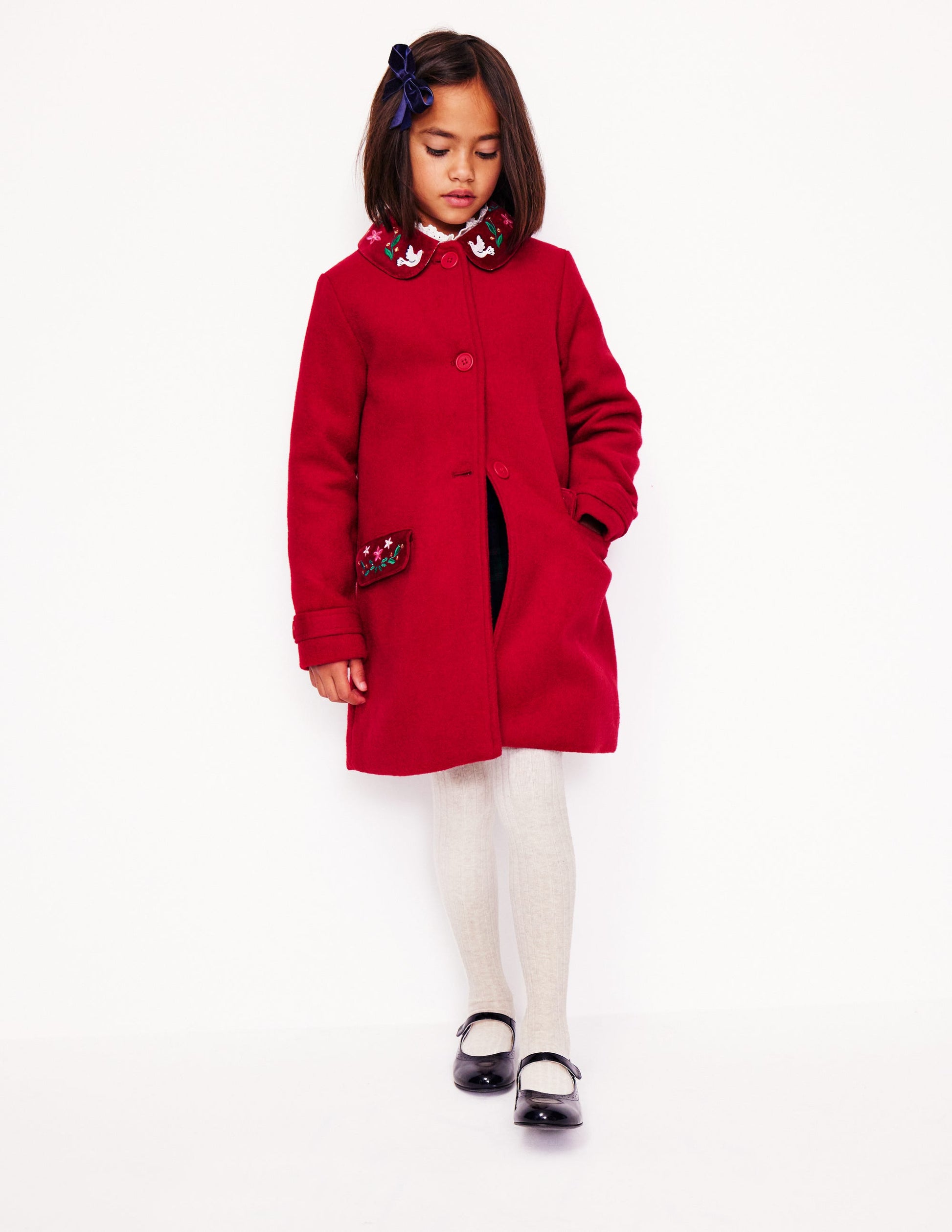 Wonderful Wool Blended Coat-Royal Red Embroidery-4