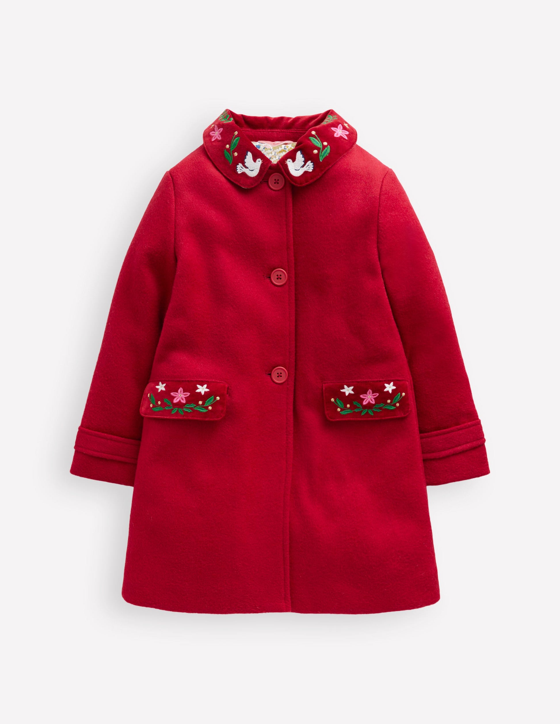 Wonderful Wool Blended Coat-Royal Red Embroidery-6