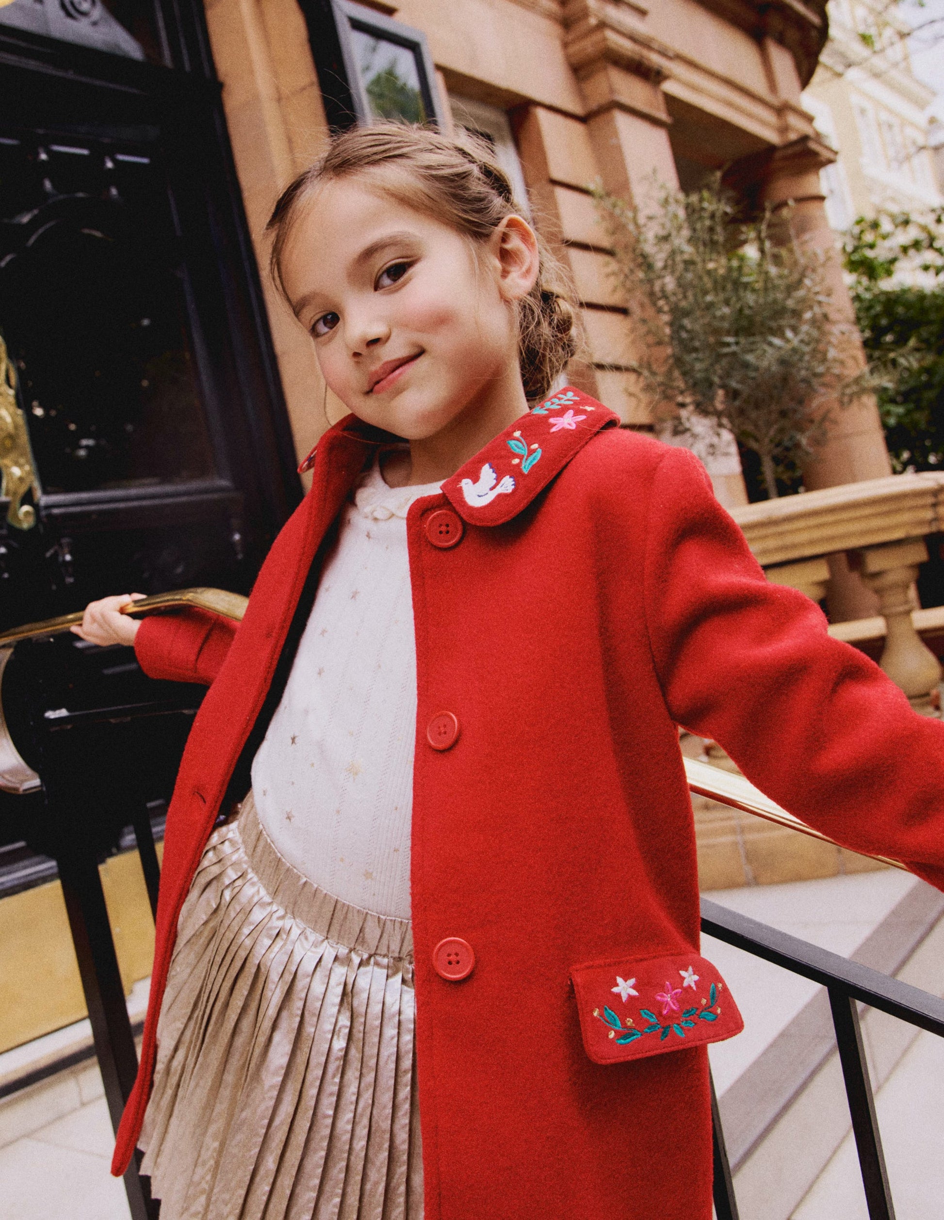 Wonderful Wool Blended Coat-Royal Red Embroidery-12