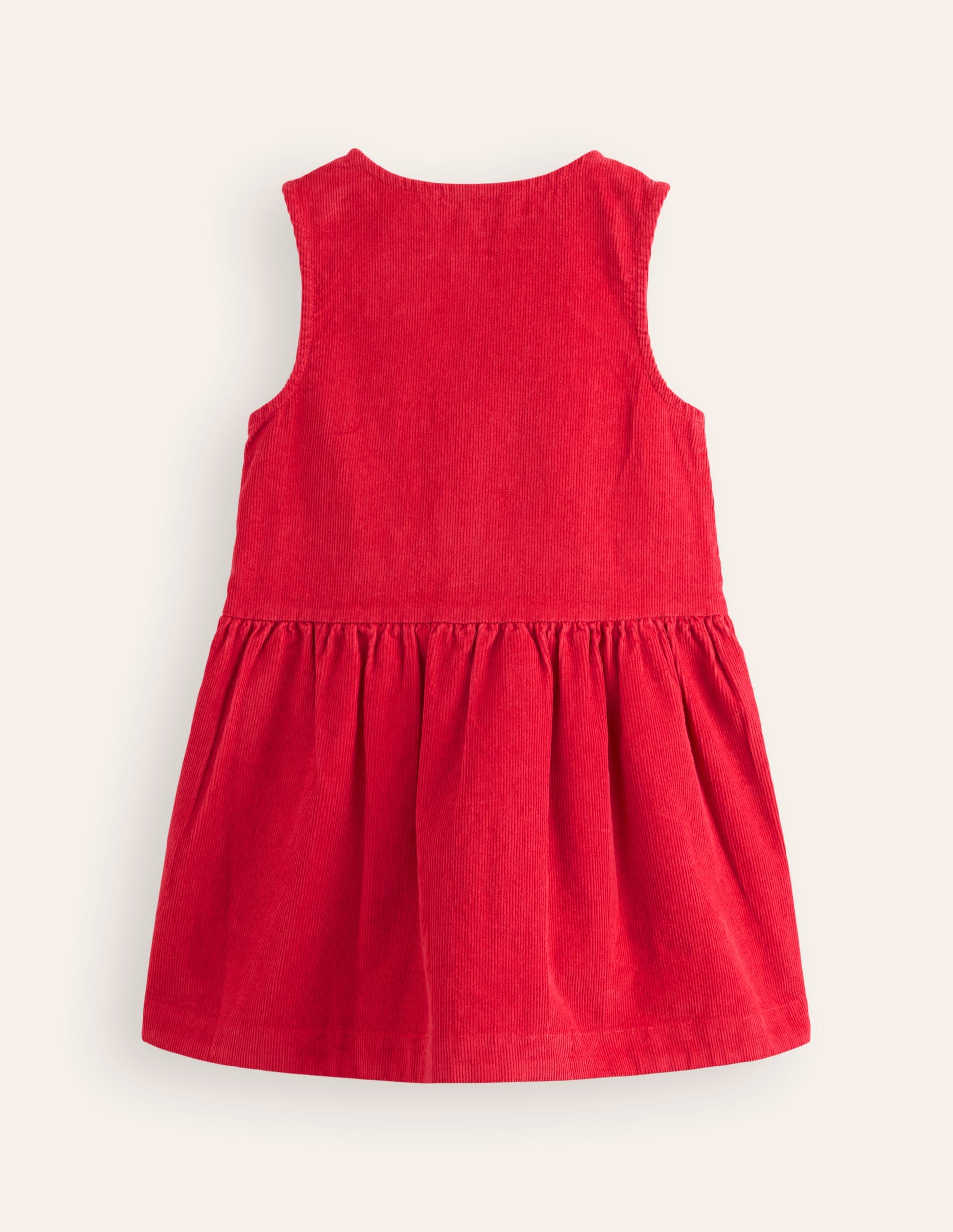 Button Through Pinafore Dress-Scarlet Red Cord-2