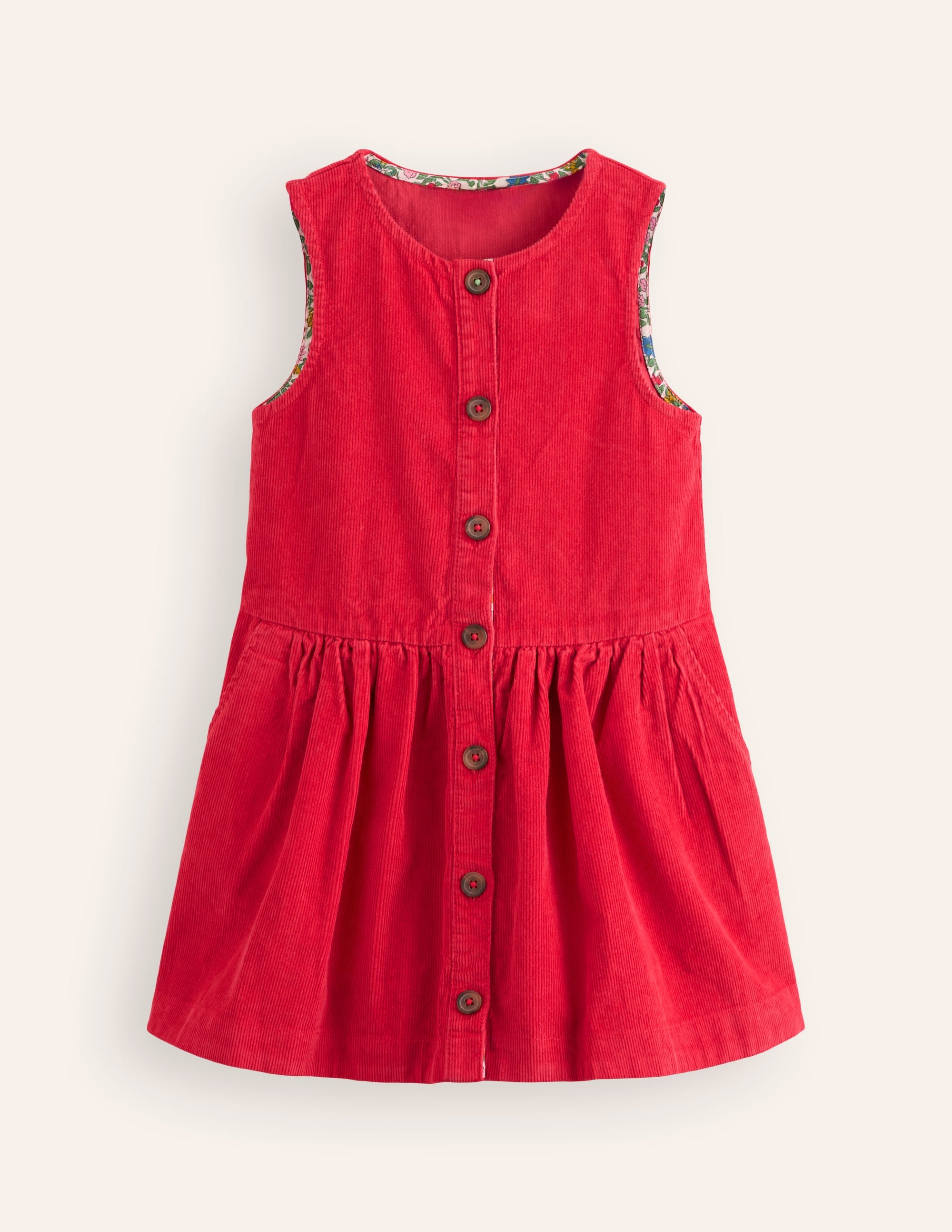 Button Through Pinafore Dress-Scarlet Red Cord - Image 1