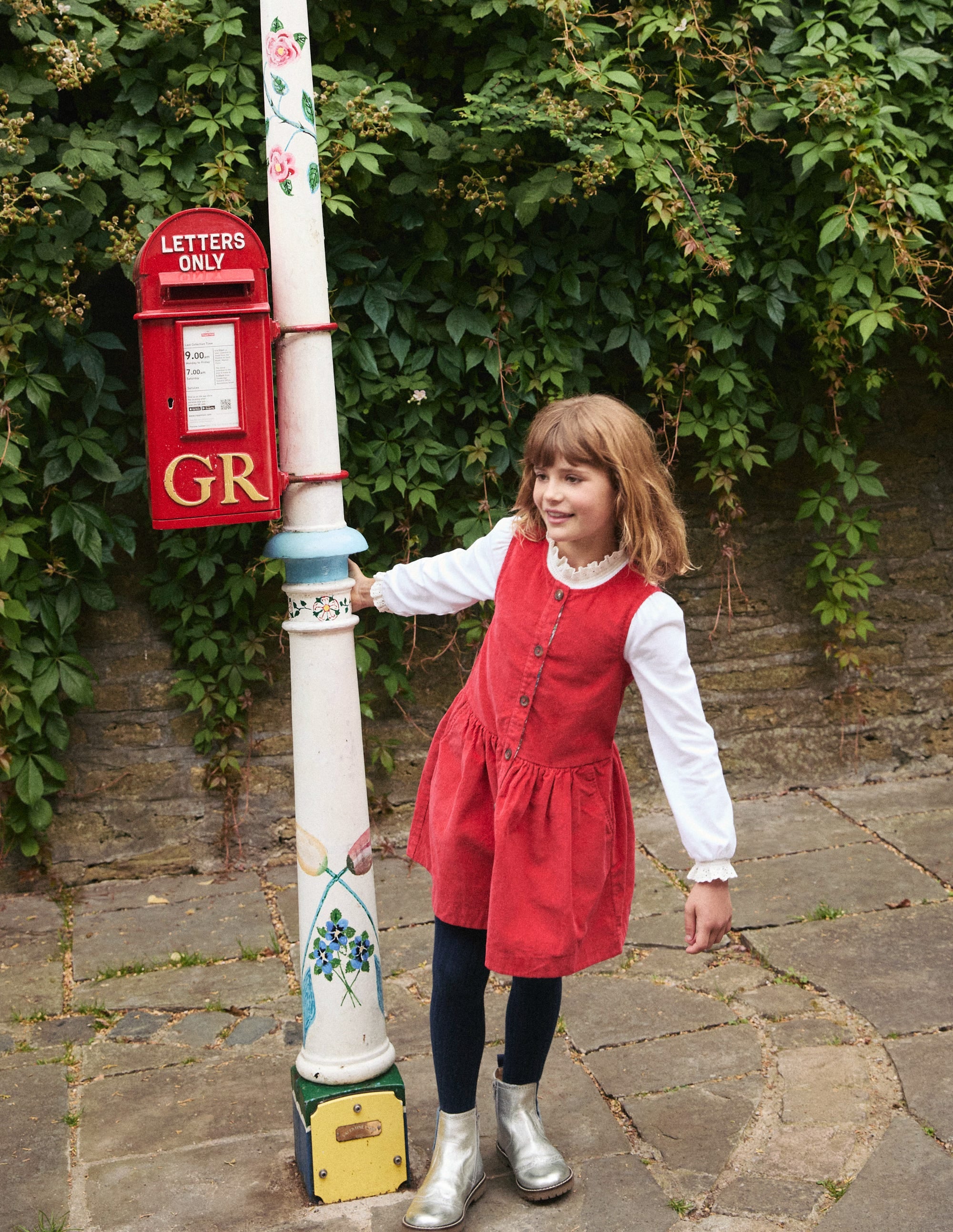 Button Through Pinafore Dress-Scarlet Red Cord - Image 4