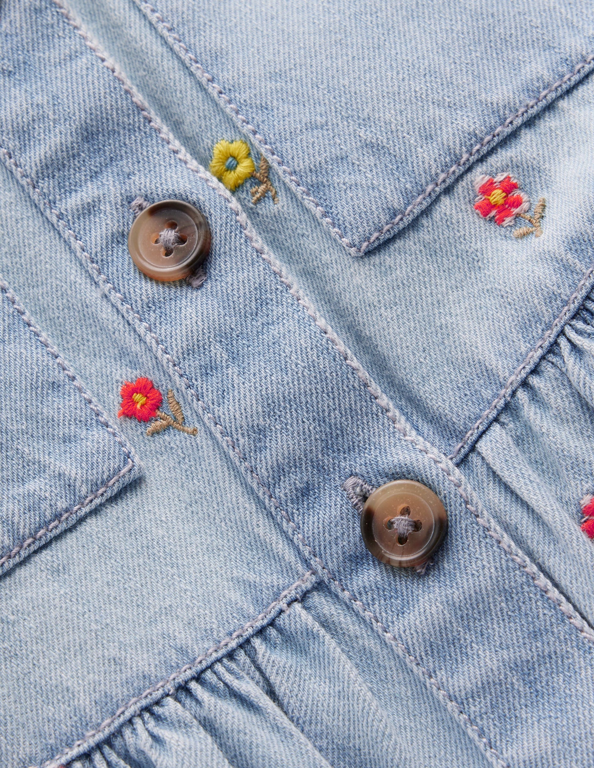 Puff Sleeve Shirt Dress-Mid Vintage Denim Flower-3