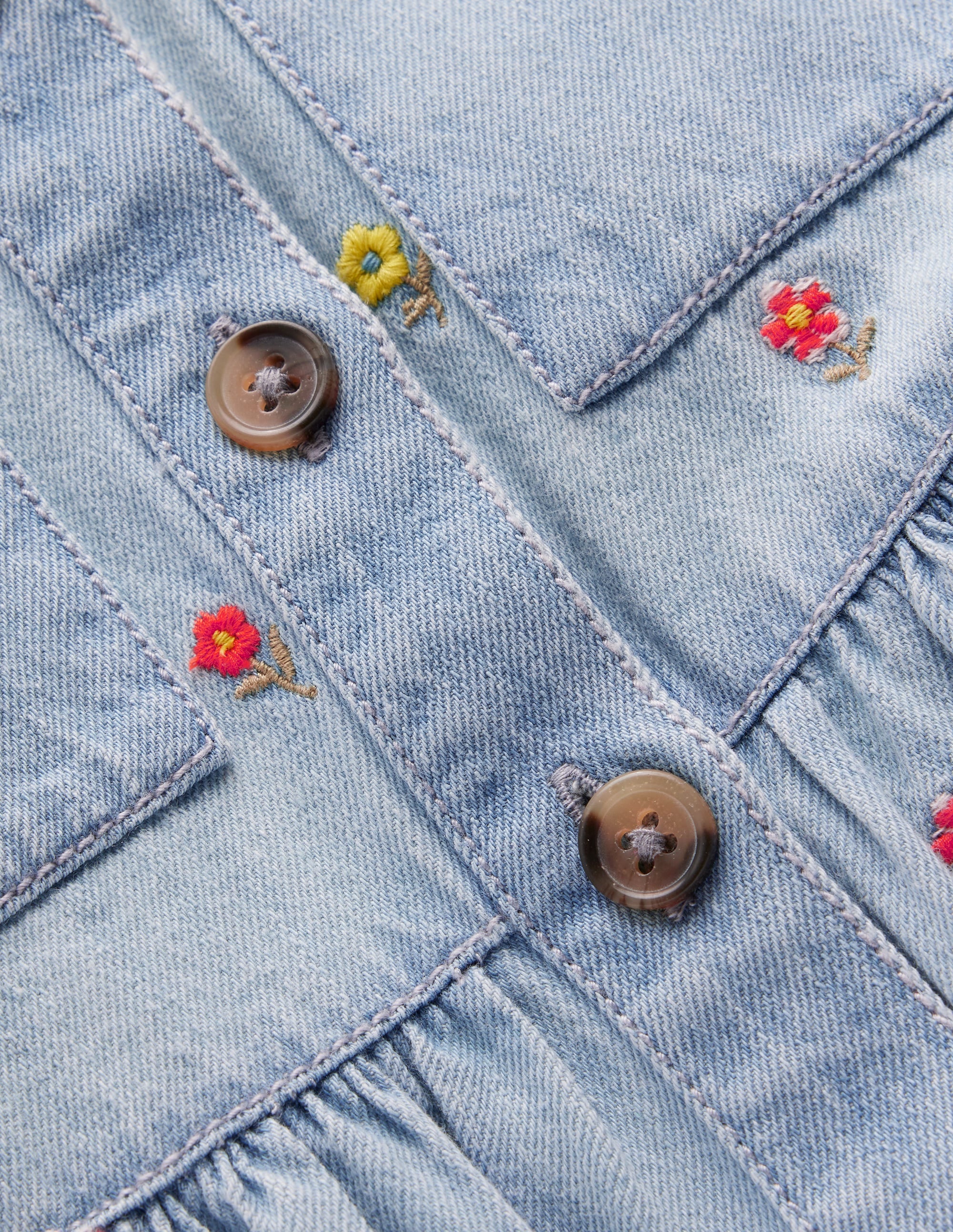 Puff Sleeve Shirt Dress-Mid Vintage Denim Flower - Image 3