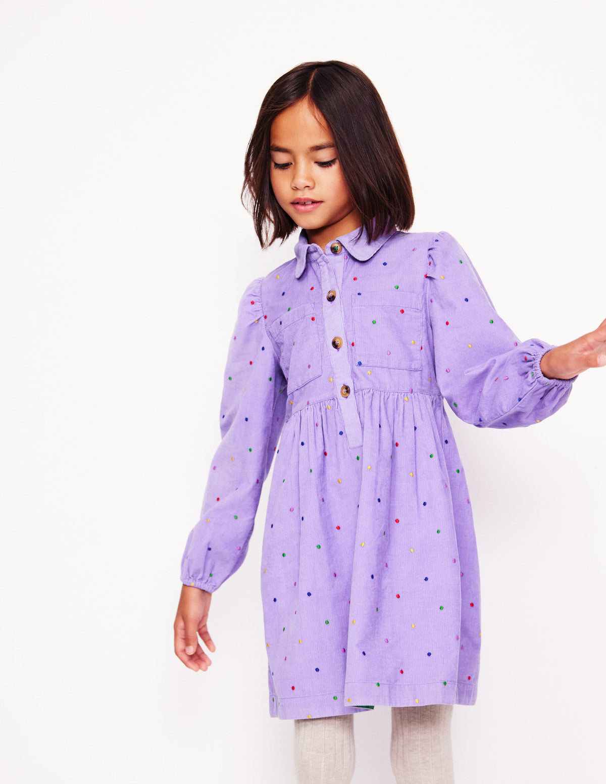 Puff Sleeve Shirt Dress-Aster Purple Embroidered Spot - Image 1