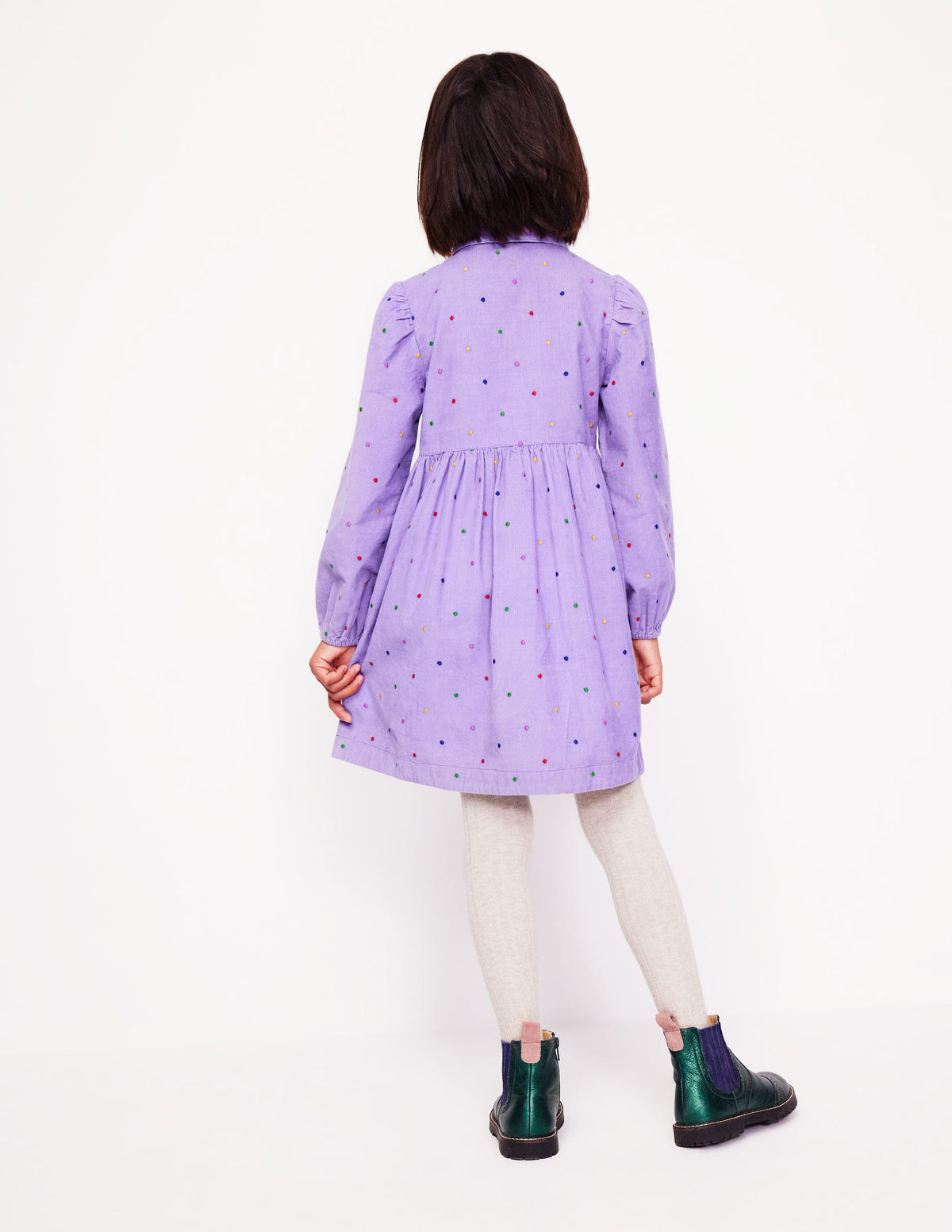 Puff Sleeve Shirt Dress-Aster Purple Embroidered Spot - Image 2