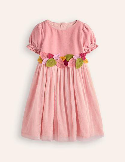 Ottilie Velvet Tulle Dress-Vintage Pink Autumn Leaves-1