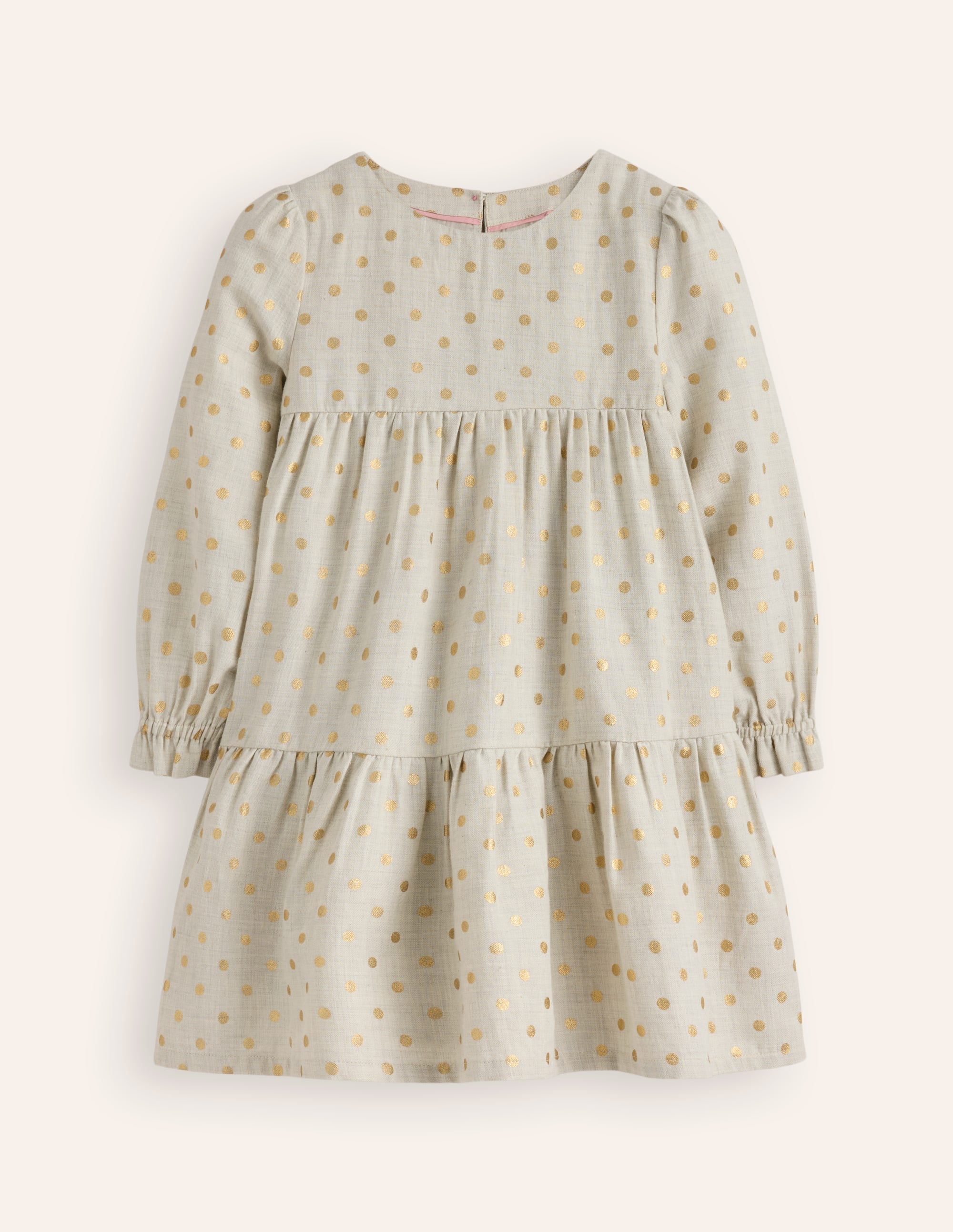 Betsy Tiered Twirly Dress-Oatmeal/Gold Spot - Image 1