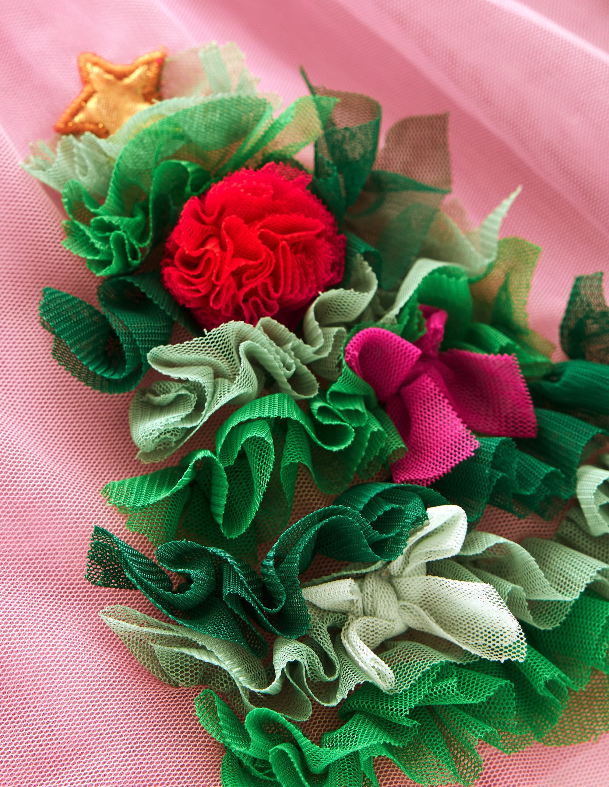 Velvet Tulle Appliqué Dress-Vintage Pink Christmas Trees - Image 6