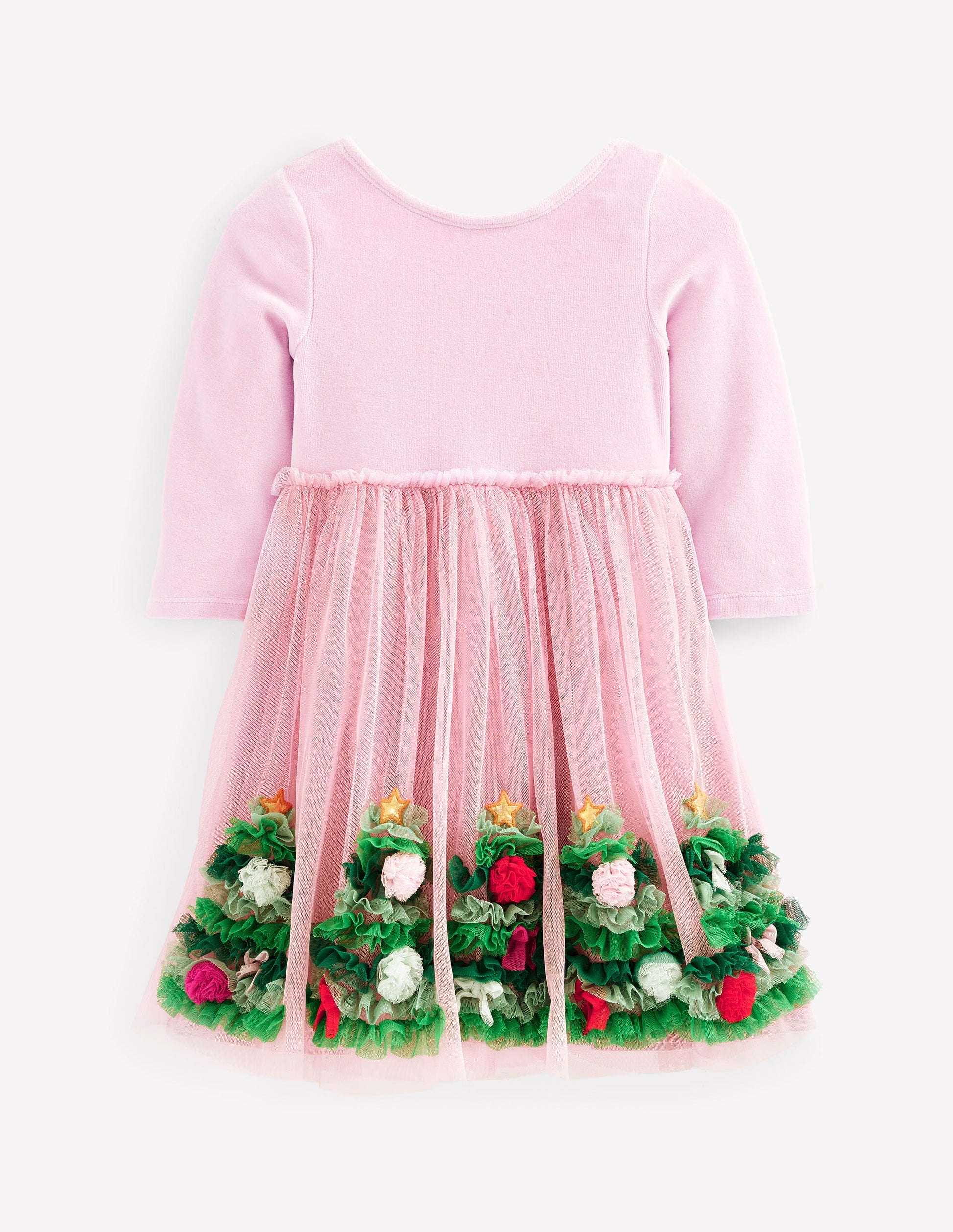 Velvet Tulle Appliqué Dress-Vintage Pink Christmas Trees-4