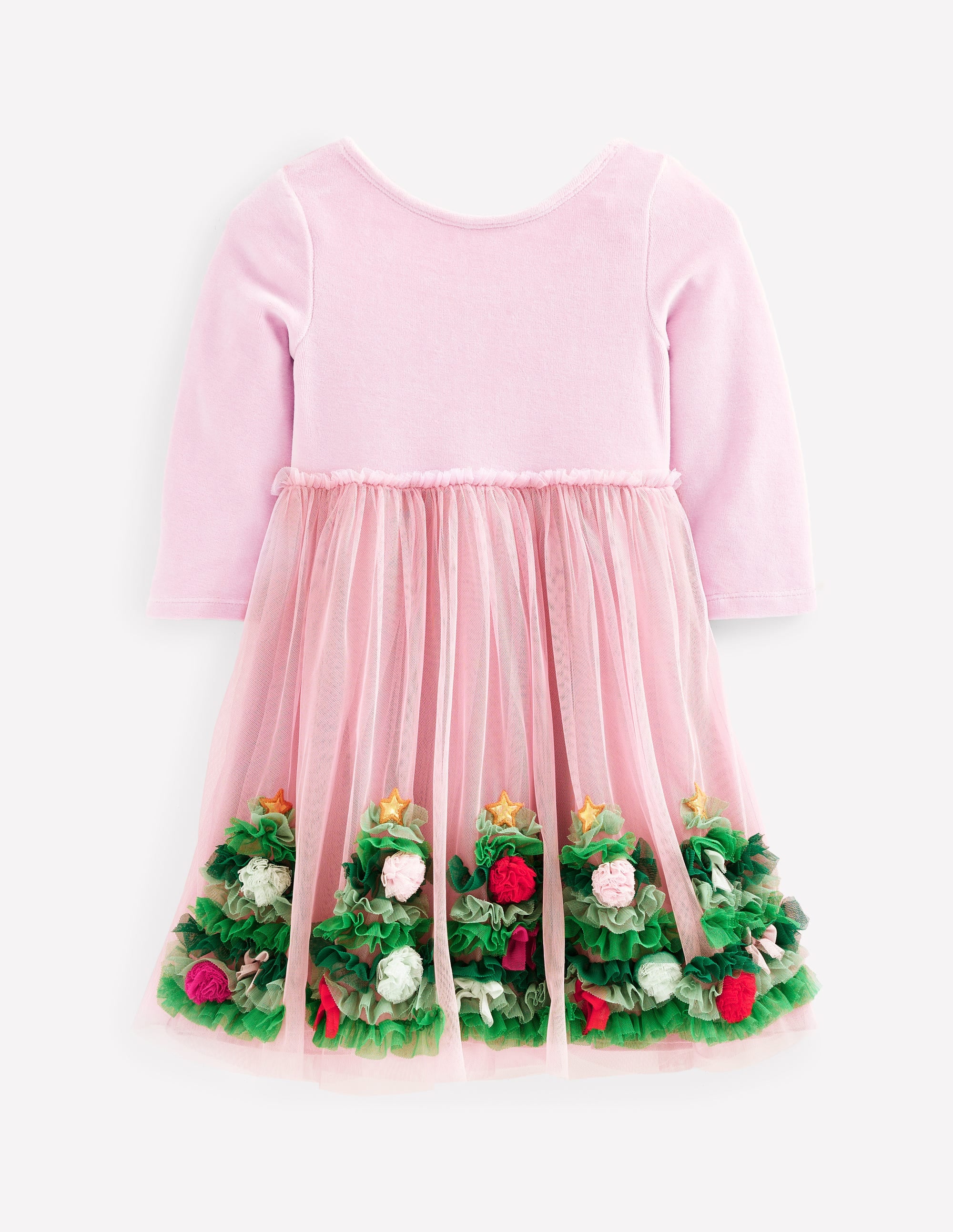 Velvet Tulle Appliqué Dress-Vintage Pink Christmas Trees - Image 4