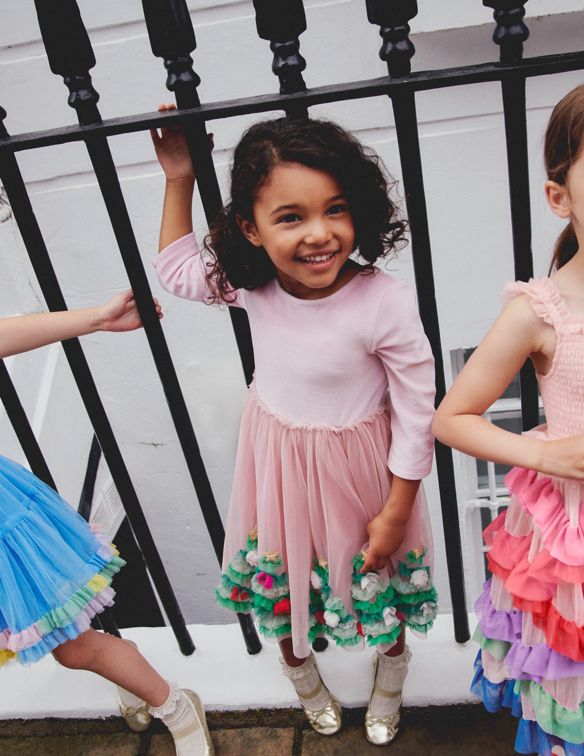 Velvet Tulle Appliqué Dress-Vintage Pink Christmas Trees - Image 7