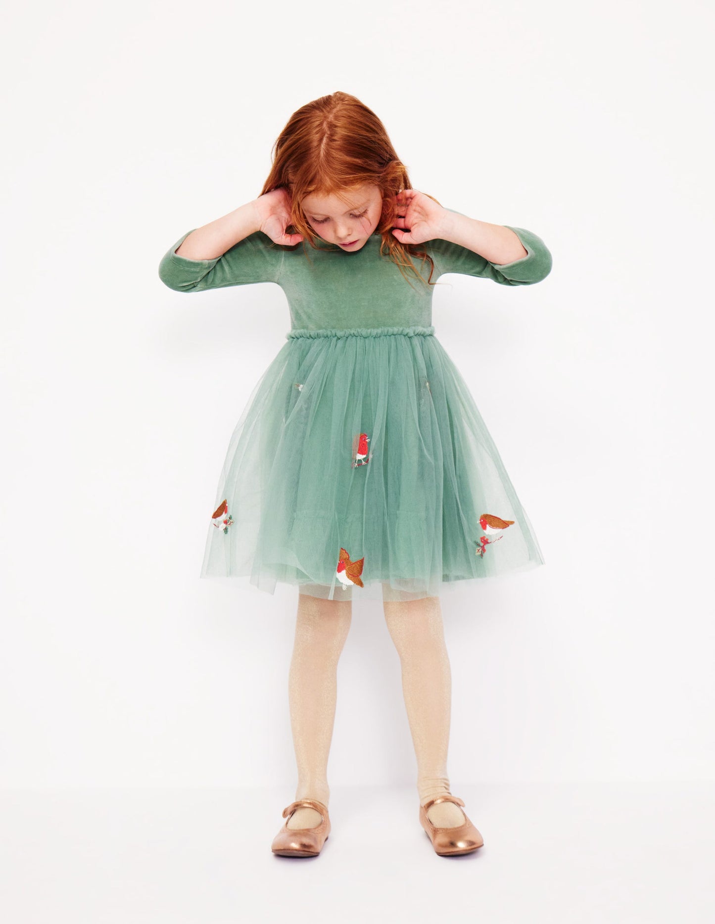 Velvet Tulle Appliqué Dress-Eucalyptus Robins