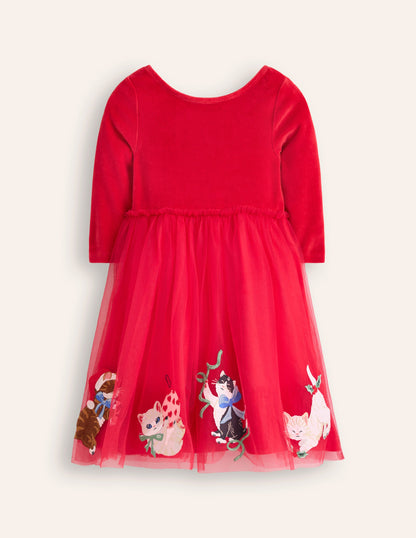 Velvet Tulle Appliqué Dress-Rouge Red Cats-3