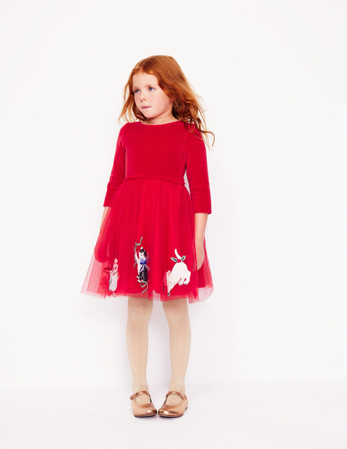 Velvet Tulle Appliqué Dress-Rouge Red Cats - Image 1