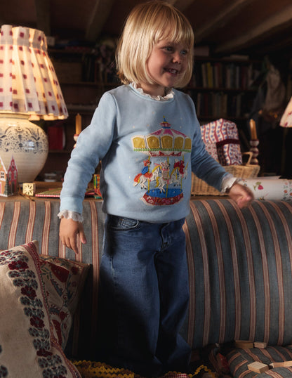 Appliqué Sweatshirt-Vintage Blue Carousel-4