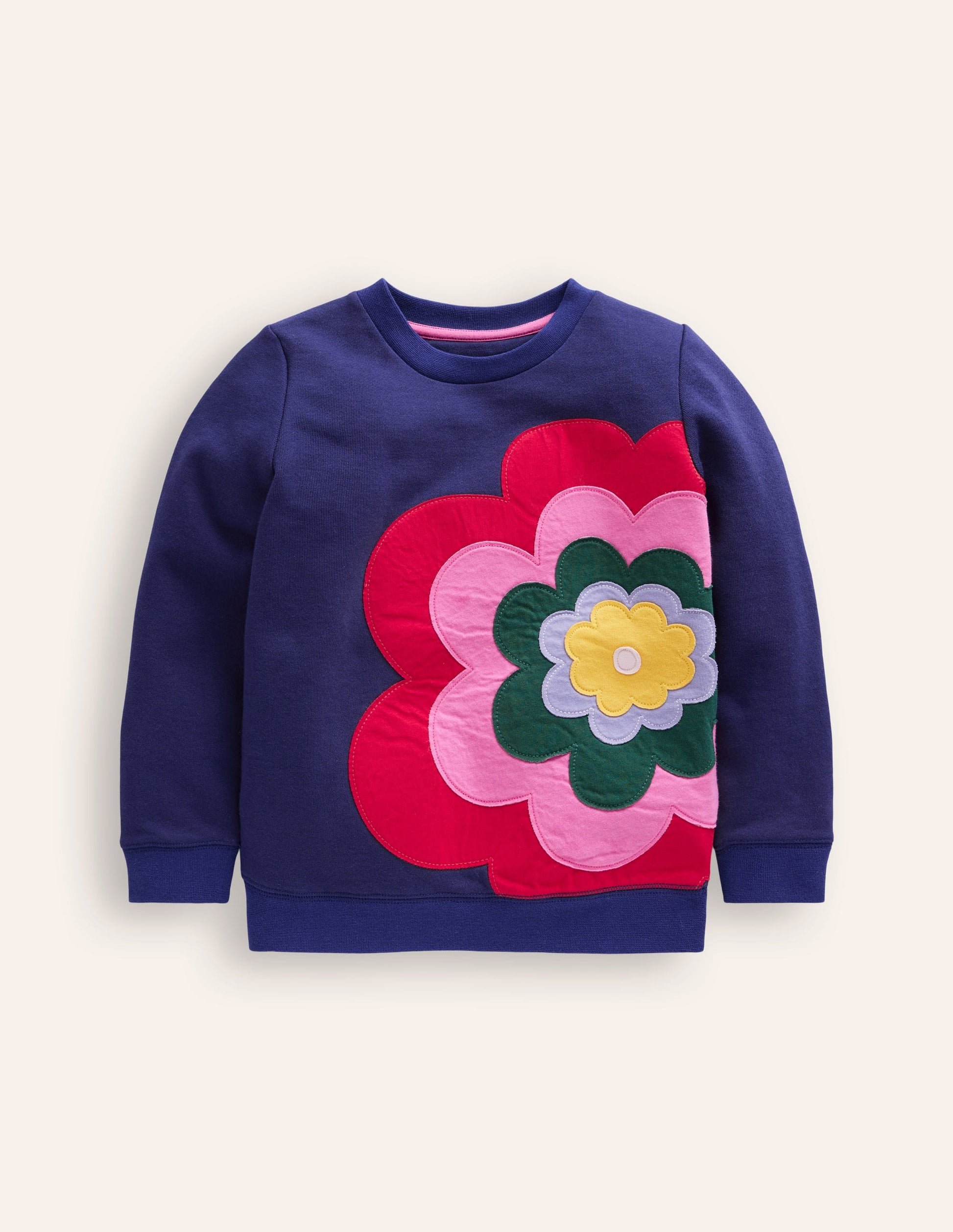 Appliqué Sweatshirt-Sapphire Blue Flower-1