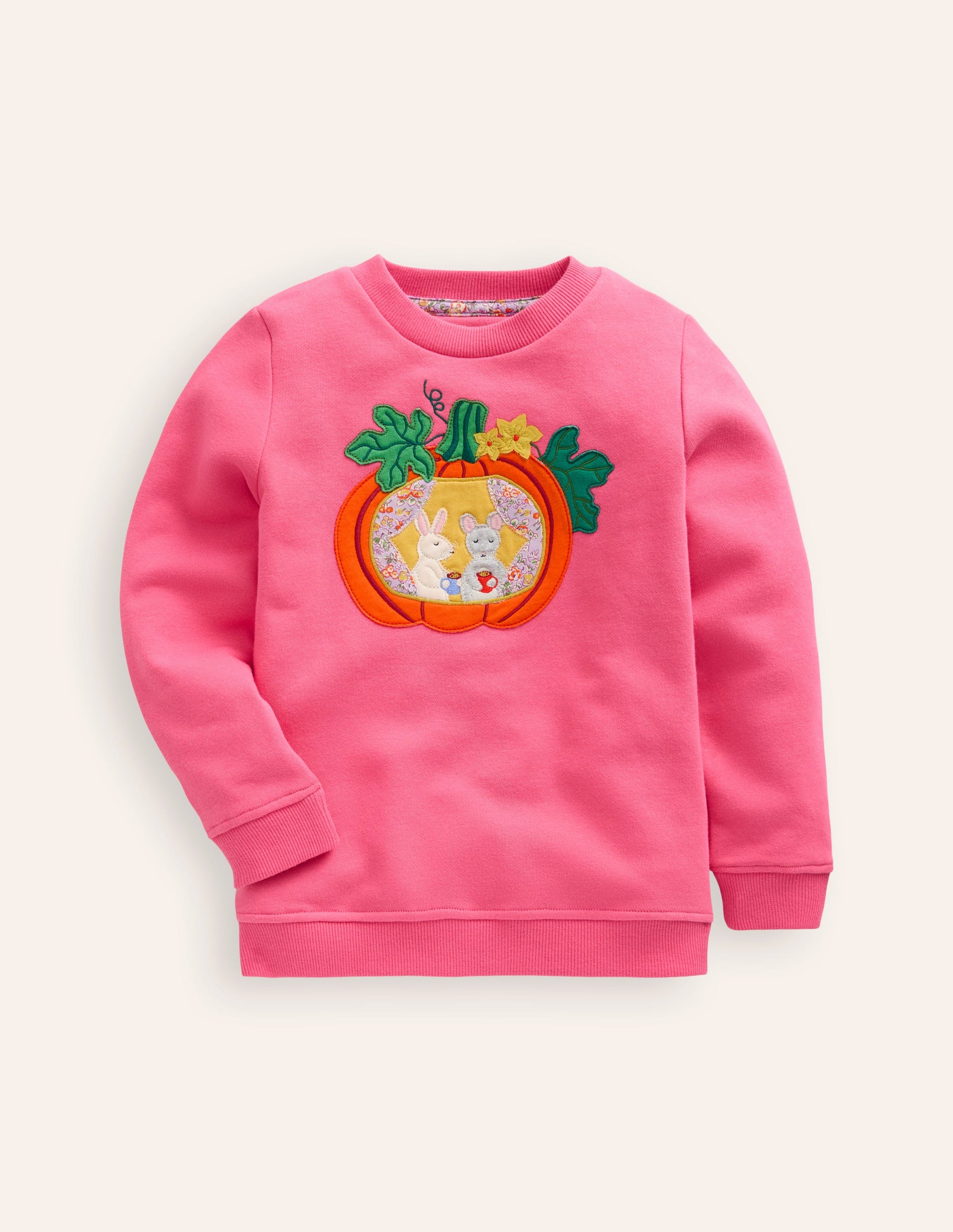 Appliqué Sweatshirt-Rose Petal Pink Pumpkin House-1