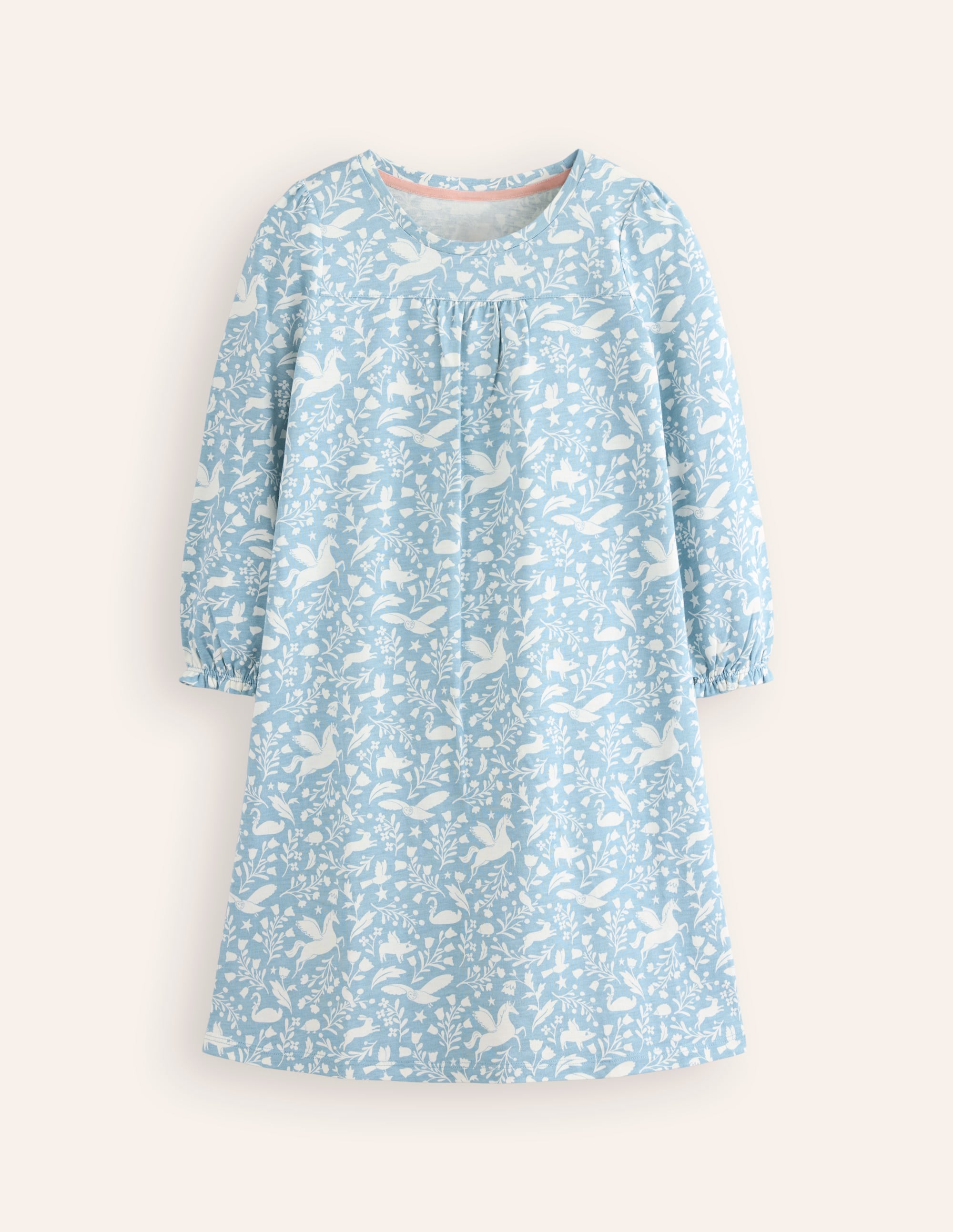 Printed Long-sleeved Nightie-Blue Unicorns - Image 1