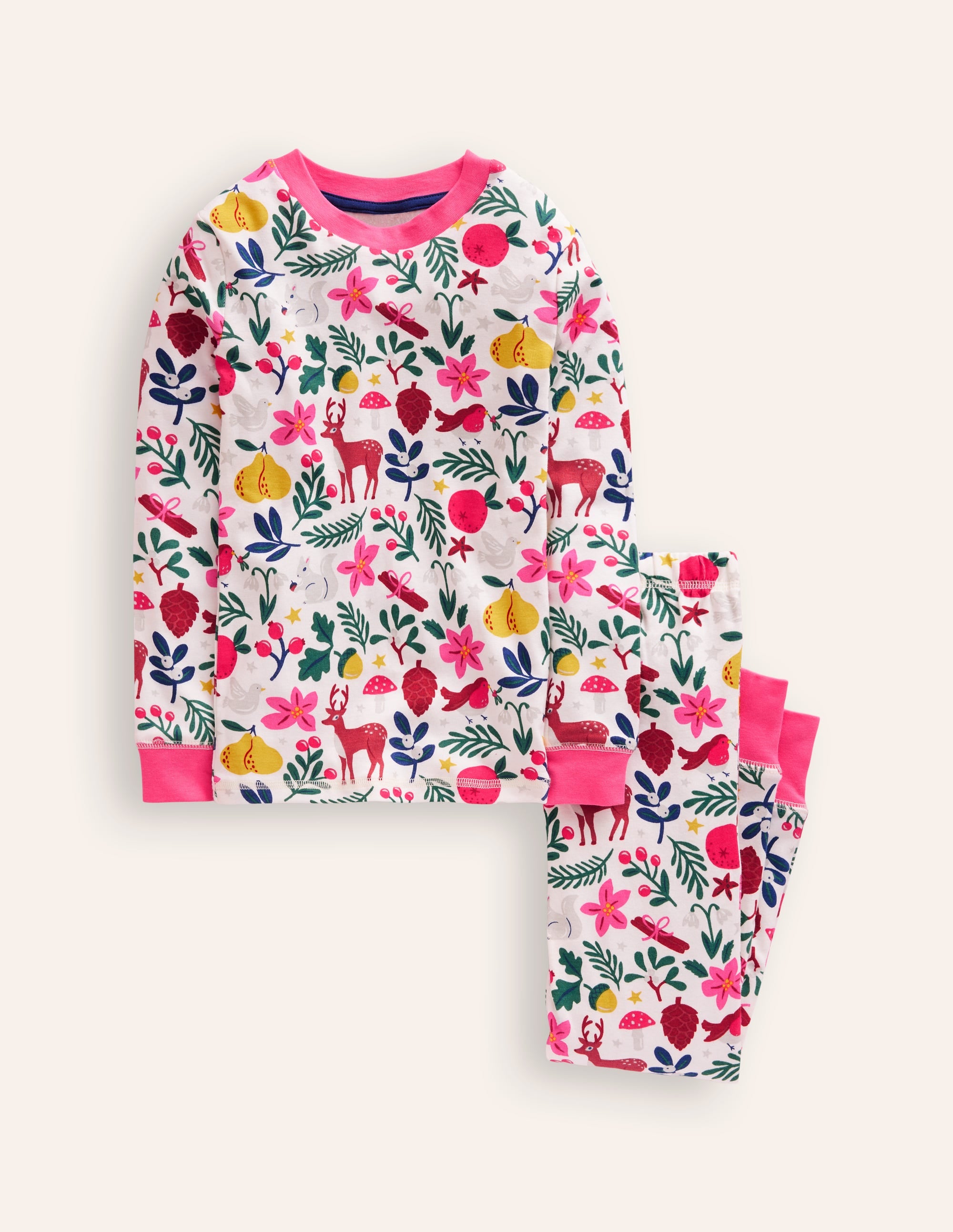 Snug Long John Pyjamas-Ivory Festive - Image 1