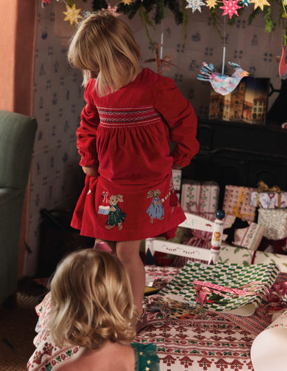 Bess Cosy Smocked Dress-Poppy Red Rabbit-4