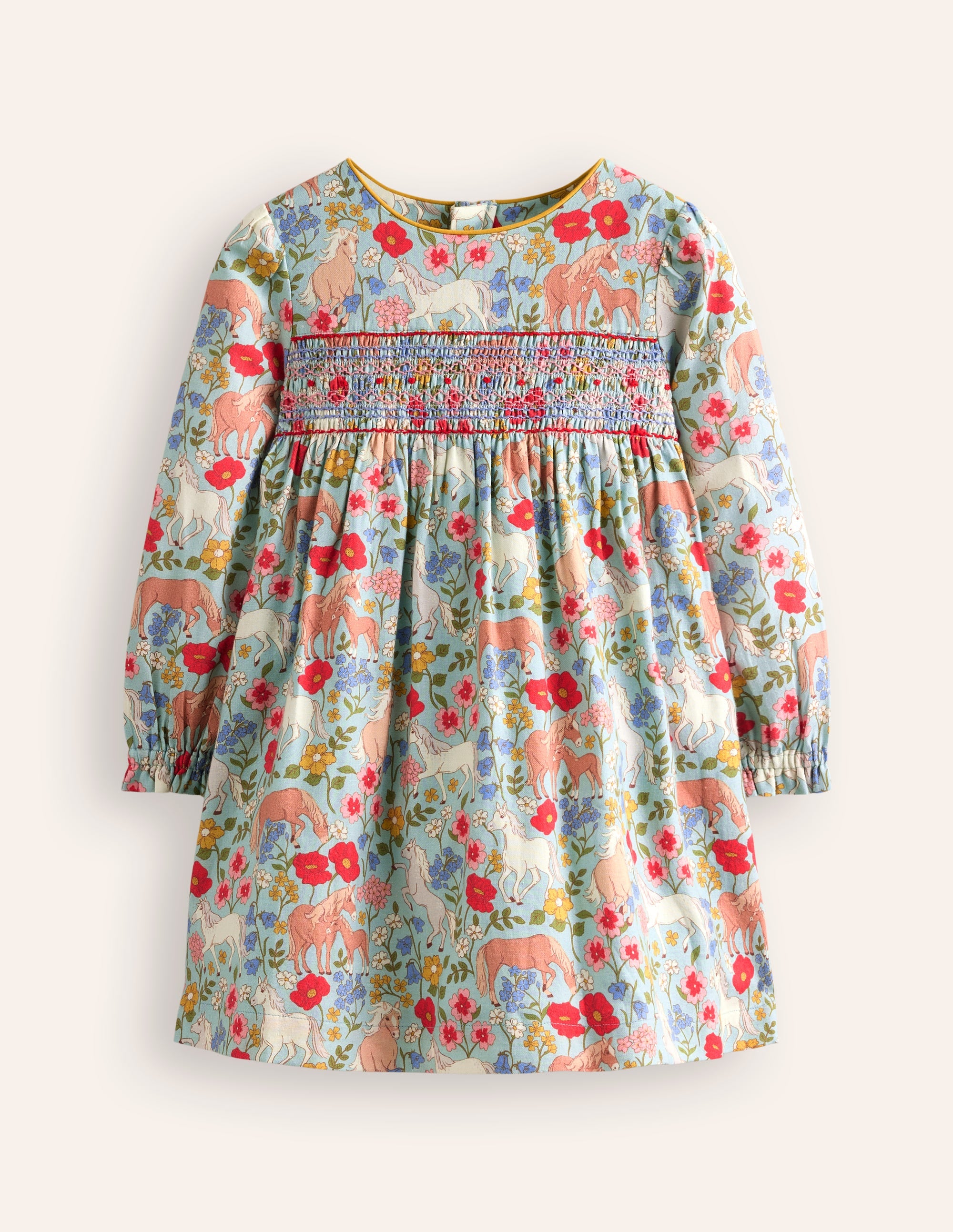 Bess Cosy Smocked Dress-Blue Frost Pony Floral - Image 4