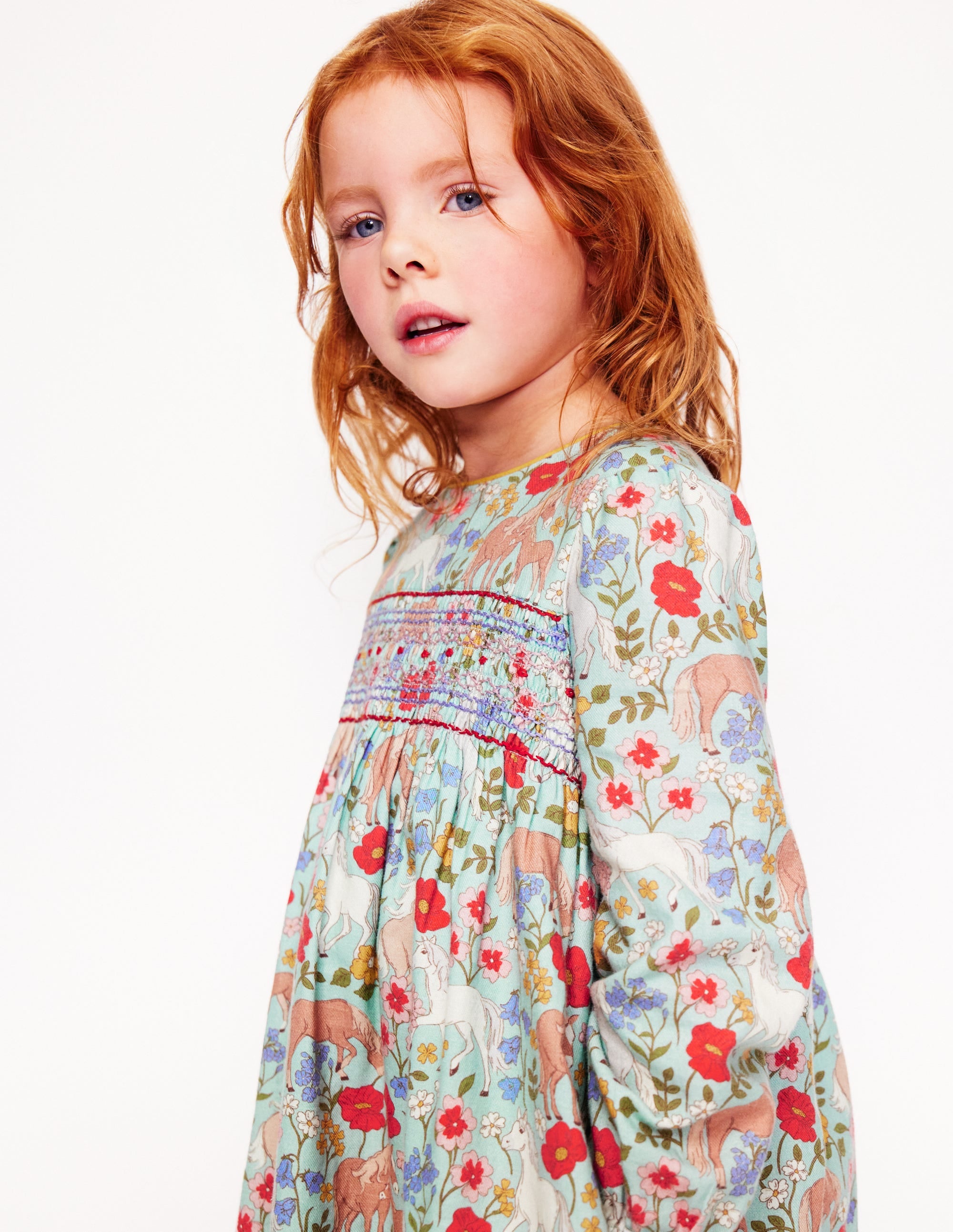 Bess Cosy Smocked Dress-Blue Frost Pony Floral - Image 3