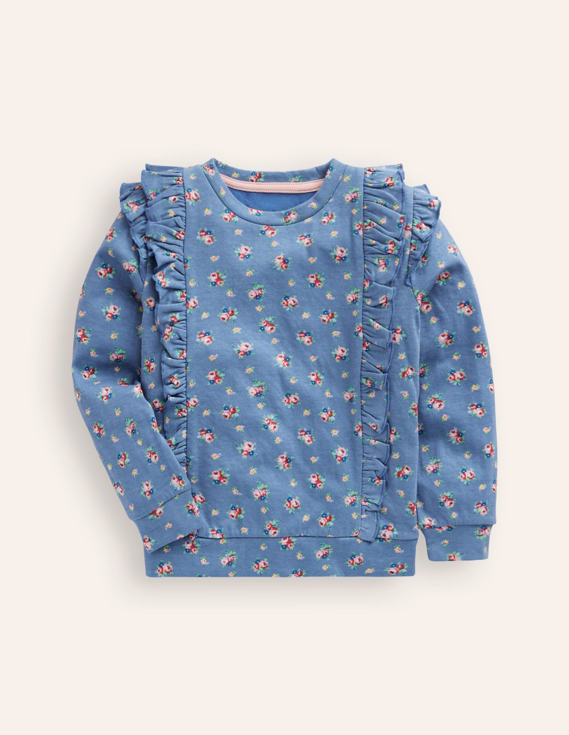Frill Printed Sweatshirt-Bluejay Floral Bouquet-1