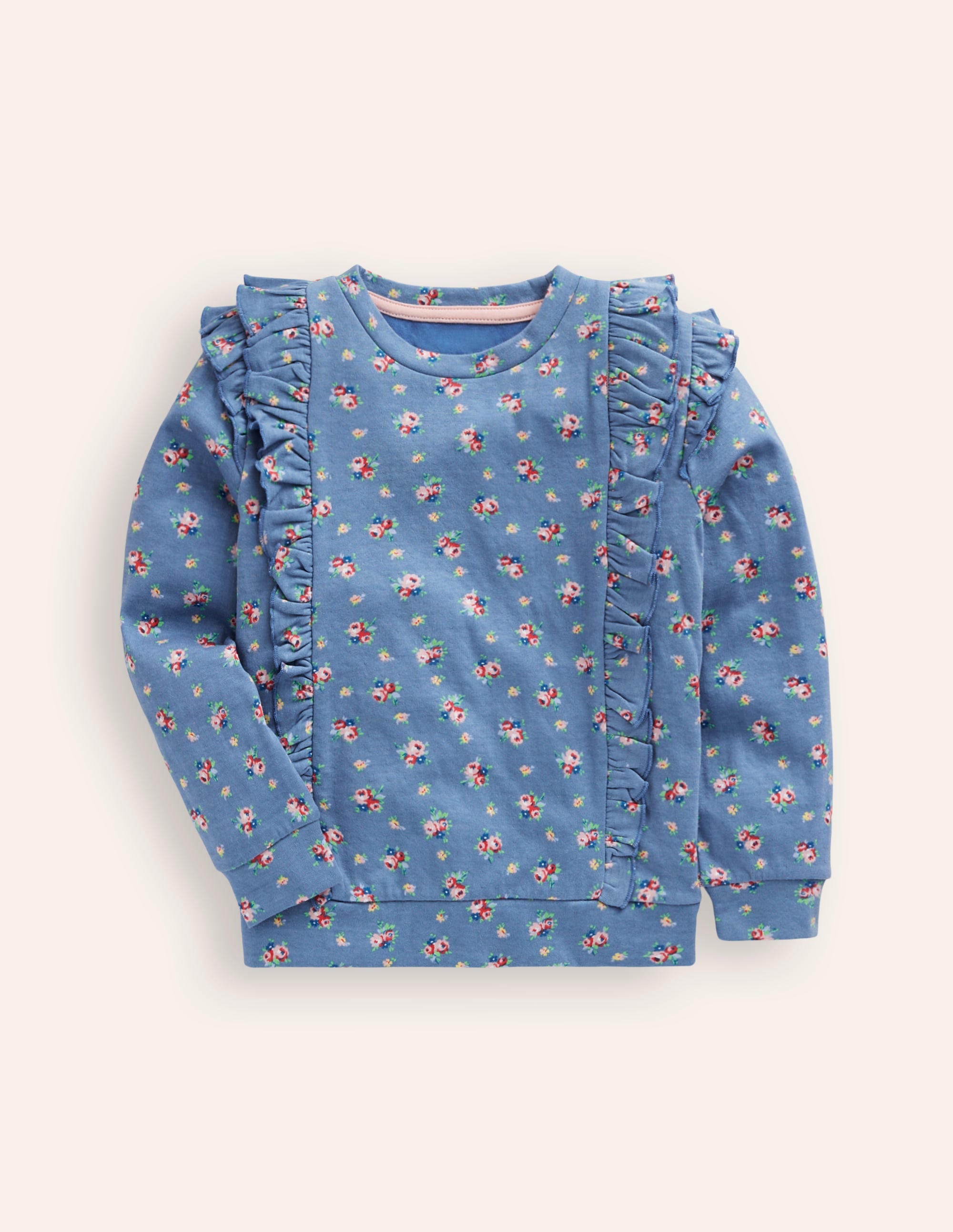 Frill Printed Sweatshirt-Bluejay Floral Bouquet - Image 1