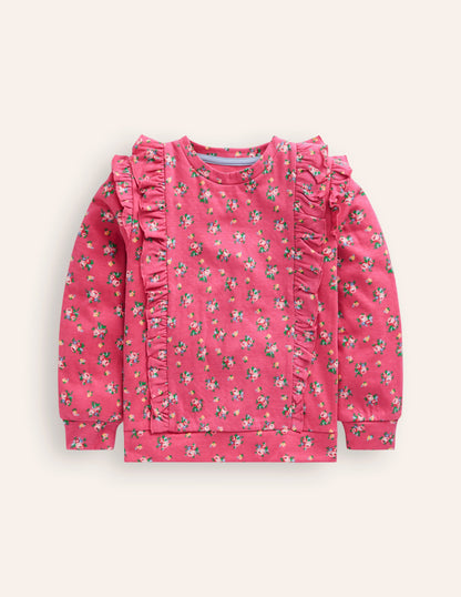 Frill Printed Sweatshirt-Rose Petal Pink Floral Bouquet-1