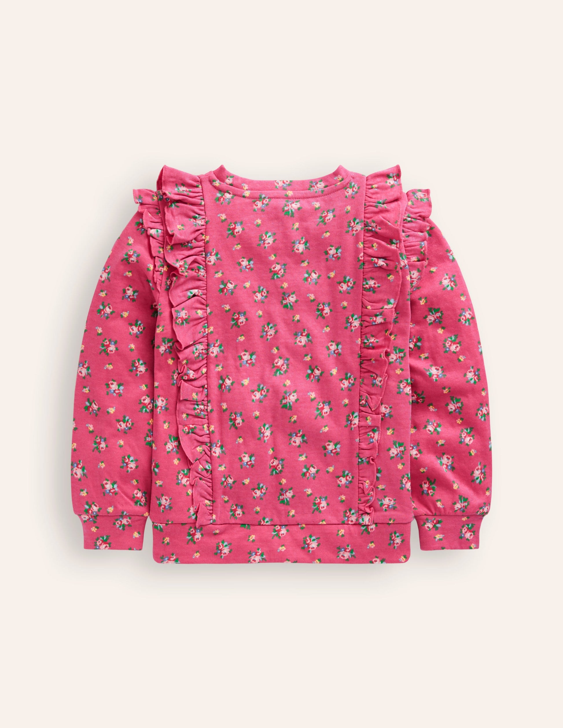 Frill Printed Sweatshirt-Rose Petal Pink Floral Bouquet-2