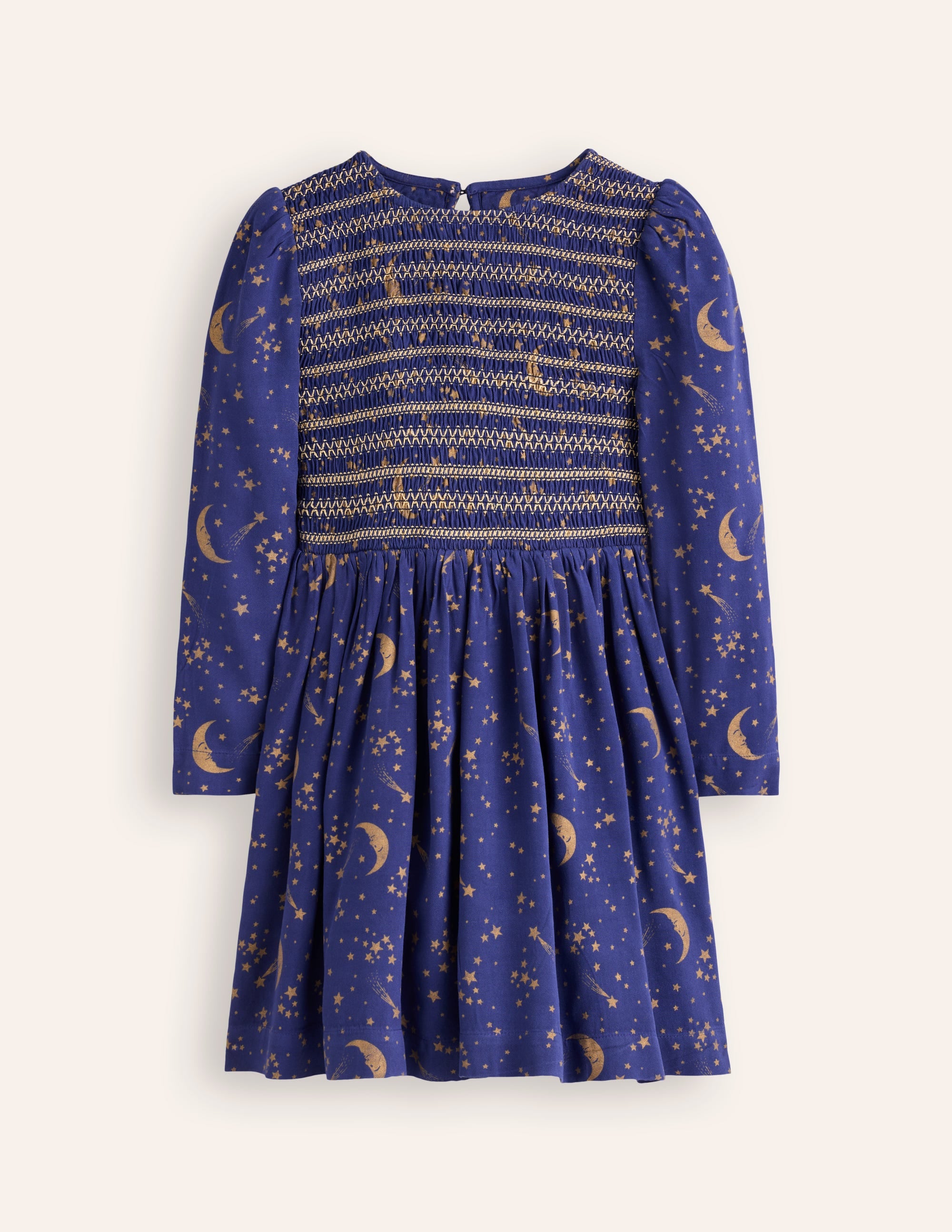 Shirred Bodice Woven Dress-Starboard Blue Starry Sky - Image 1