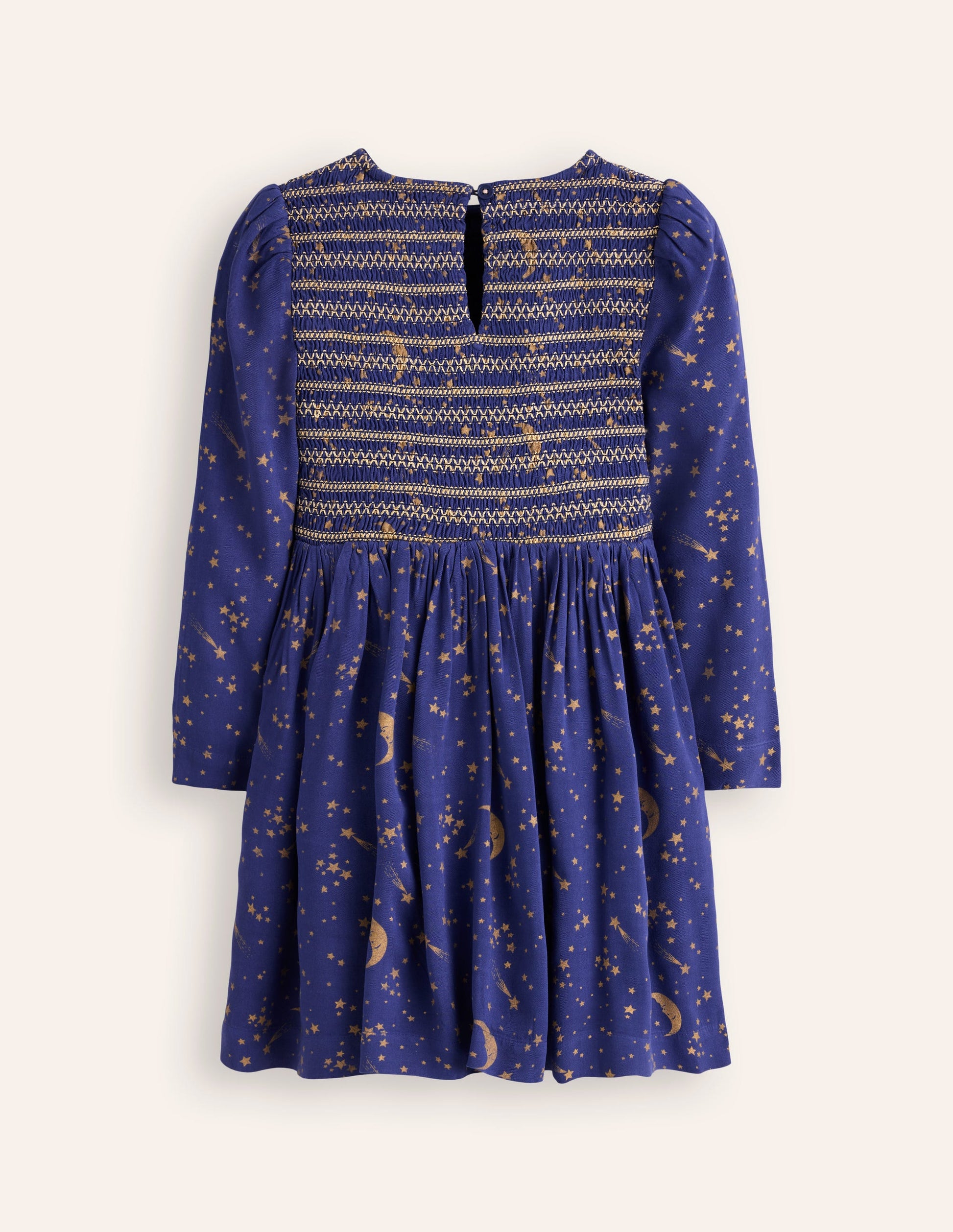 Shirred Bodice Woven Dress-Starboard Blue Starry Sky-2