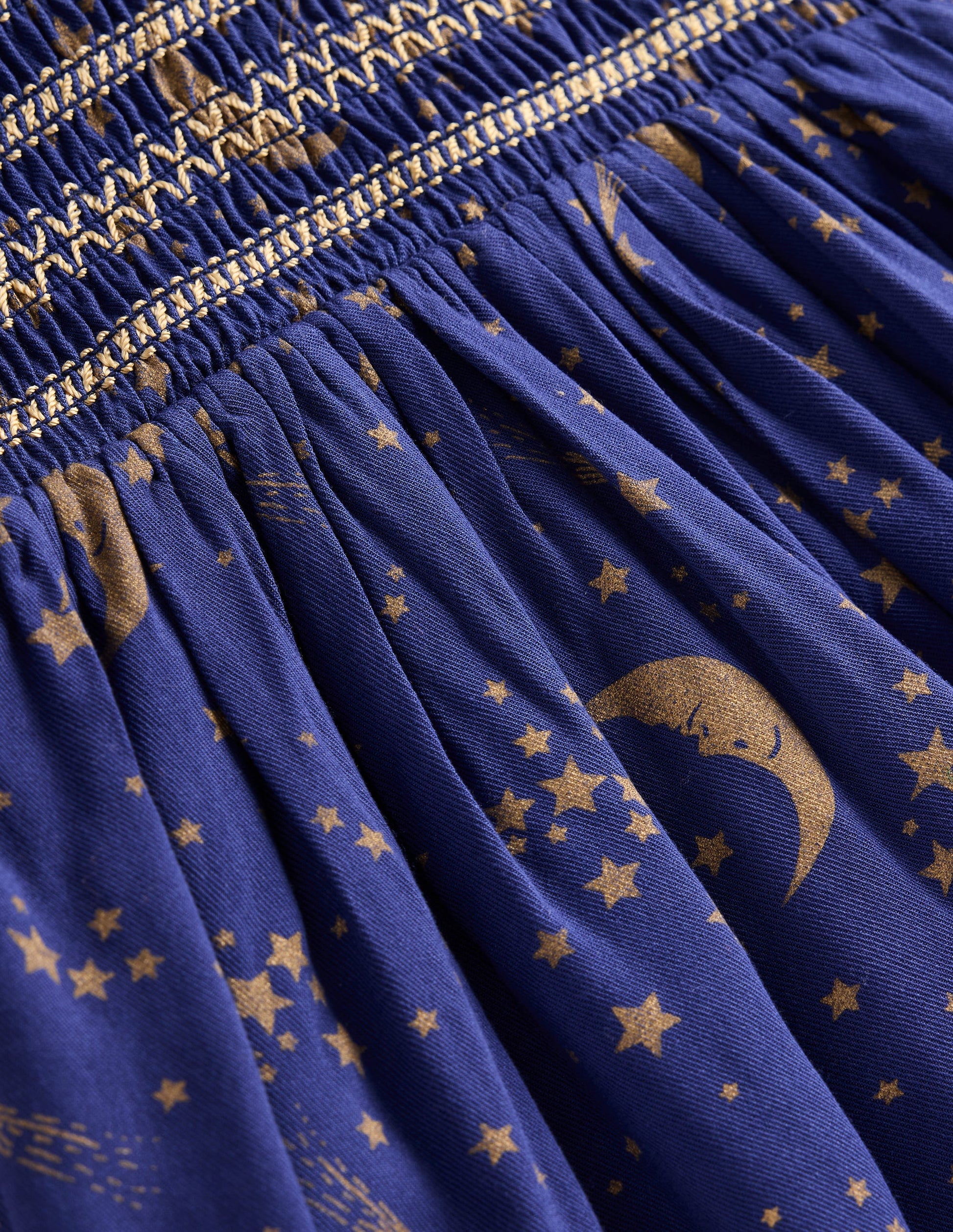 Shirred Bodice Woven Dress-Starboard Blue Starry Sky-3