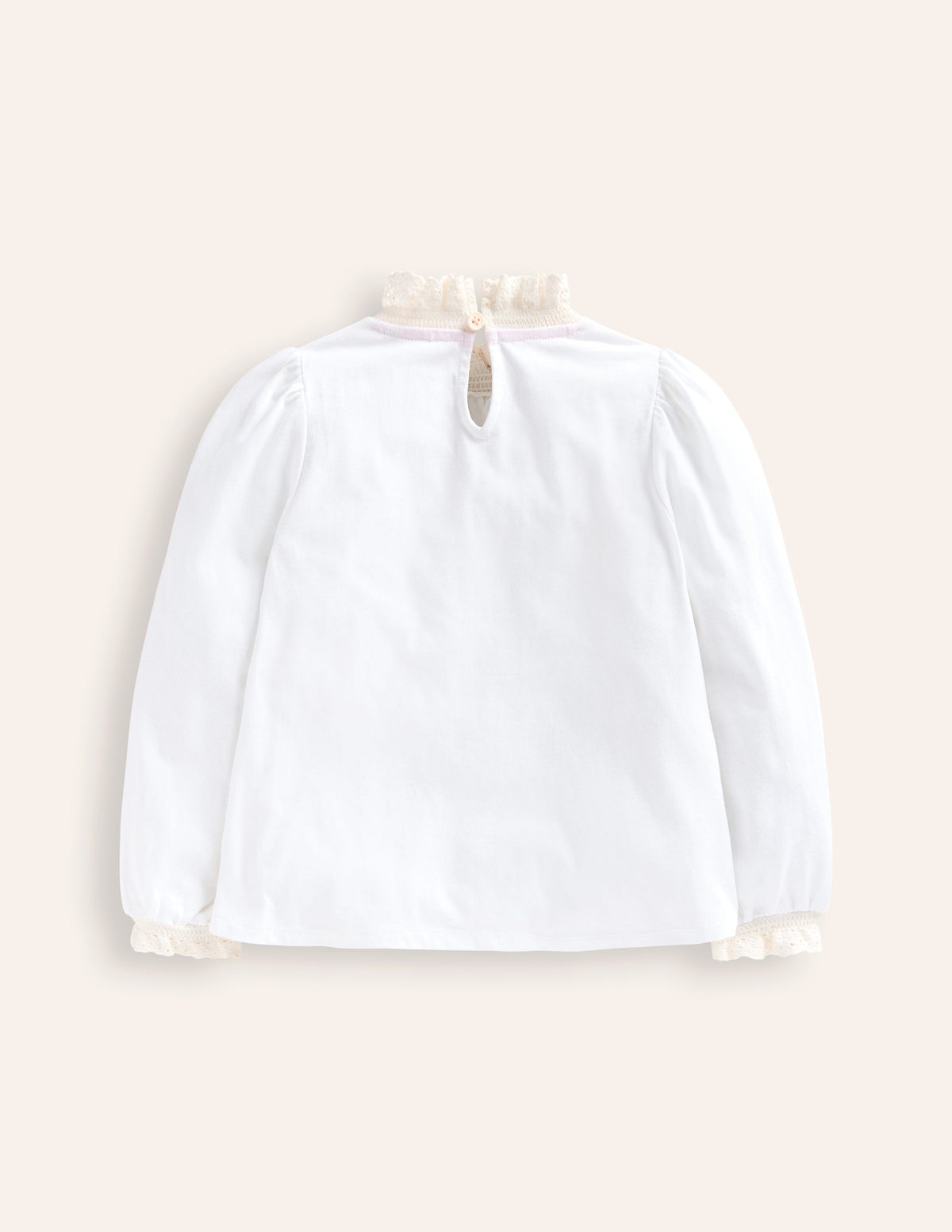 Lace Neck Jersey Blouse-Ivory-2