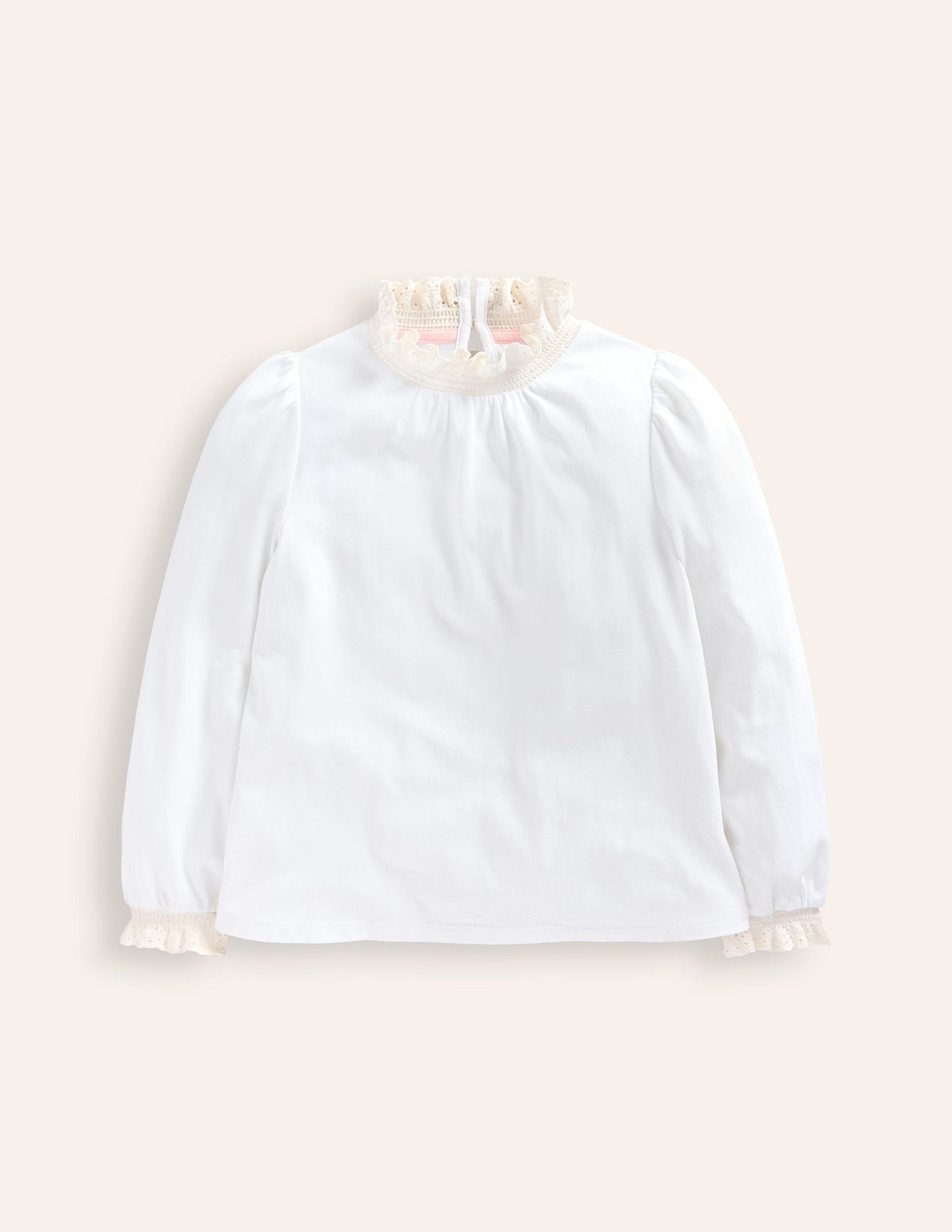 Lace Neck Jersey Blouse-Ivory-1