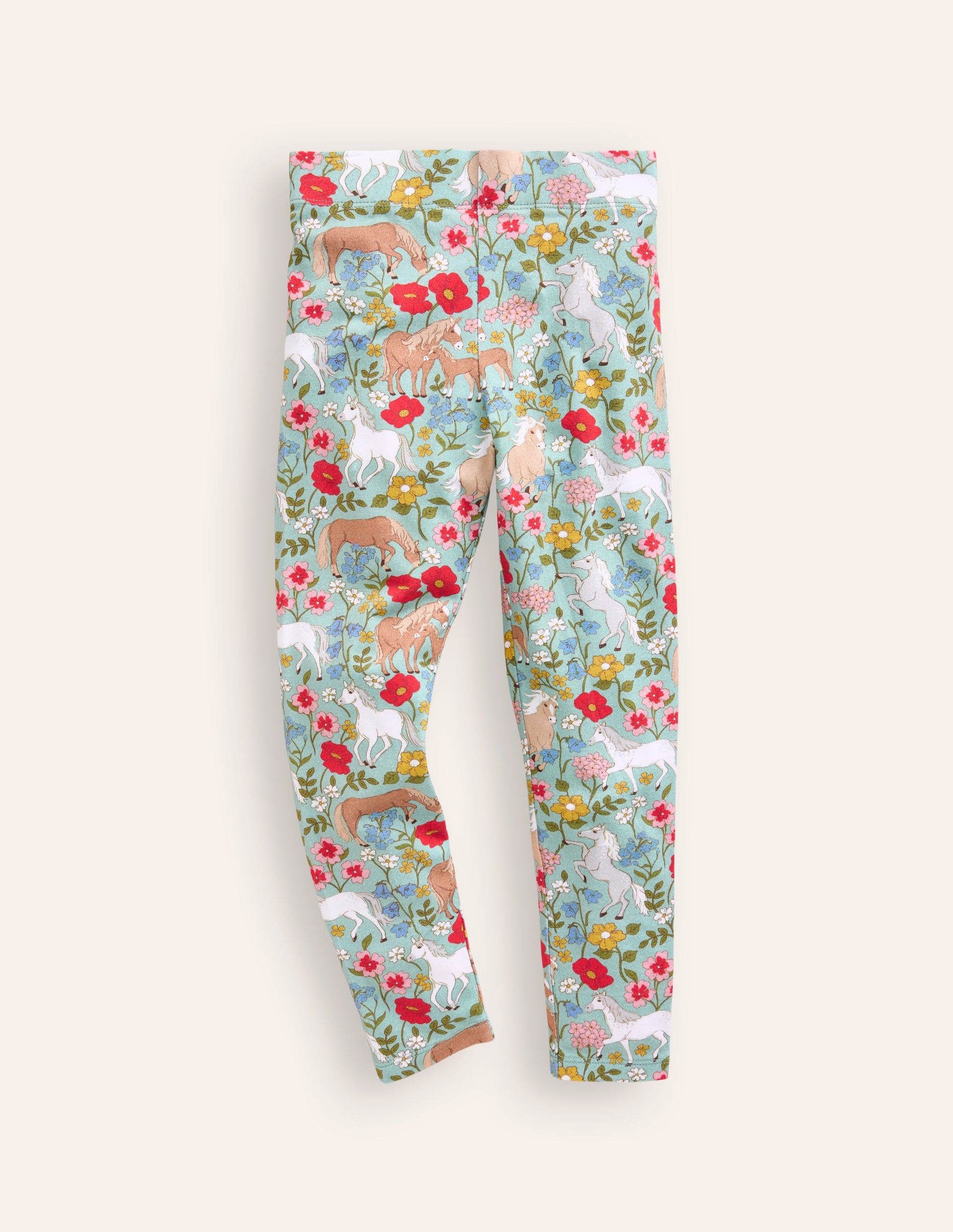 Fun Cosy Leggings-Blue Pony Floral-1