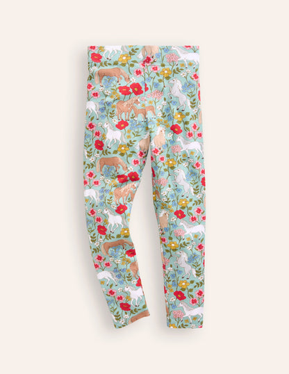 Fun Cosy Leggings-Blue Pony Floral-1