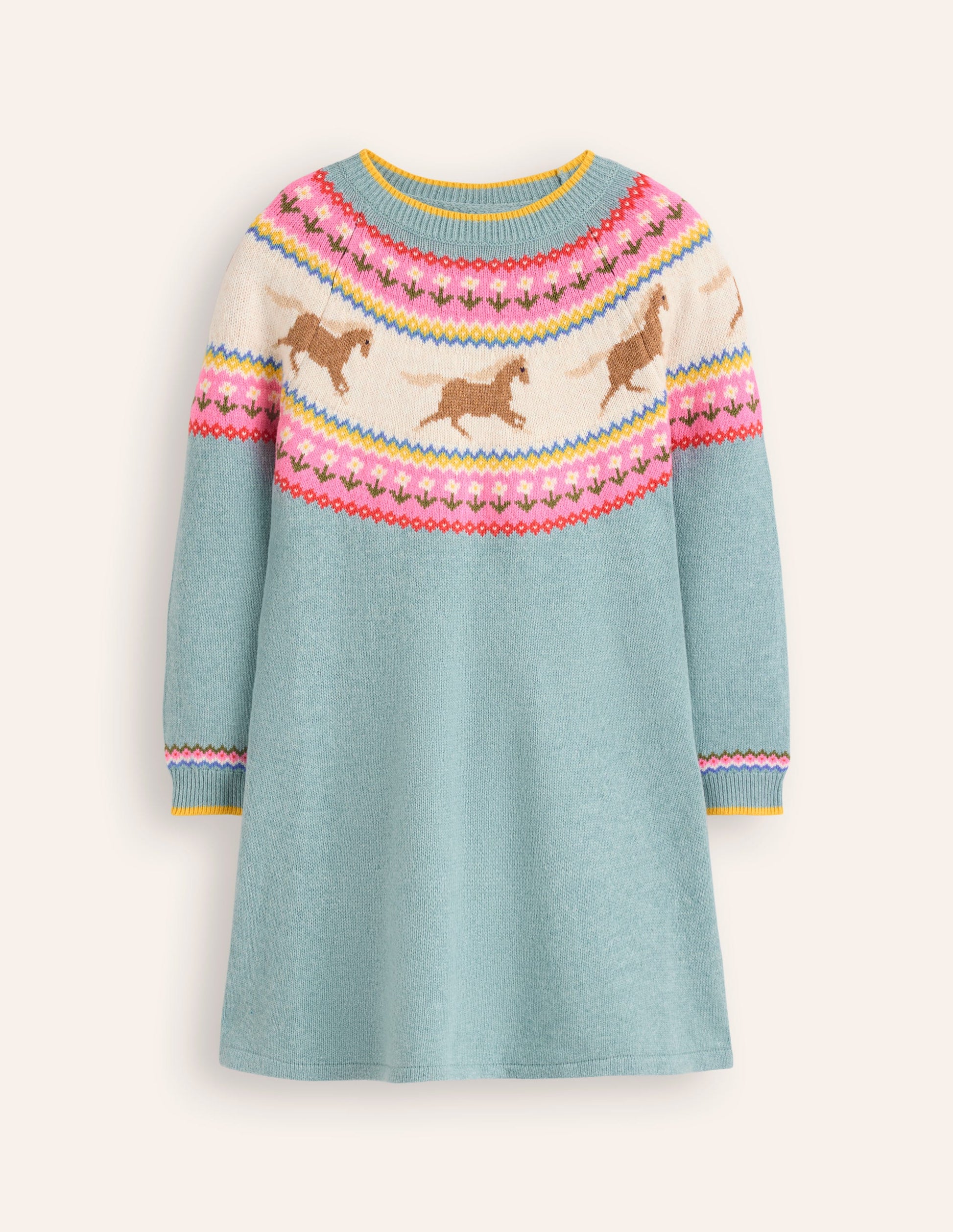 Minnie Fair Isle Jumper Dress-Seamist Marl Horses-4