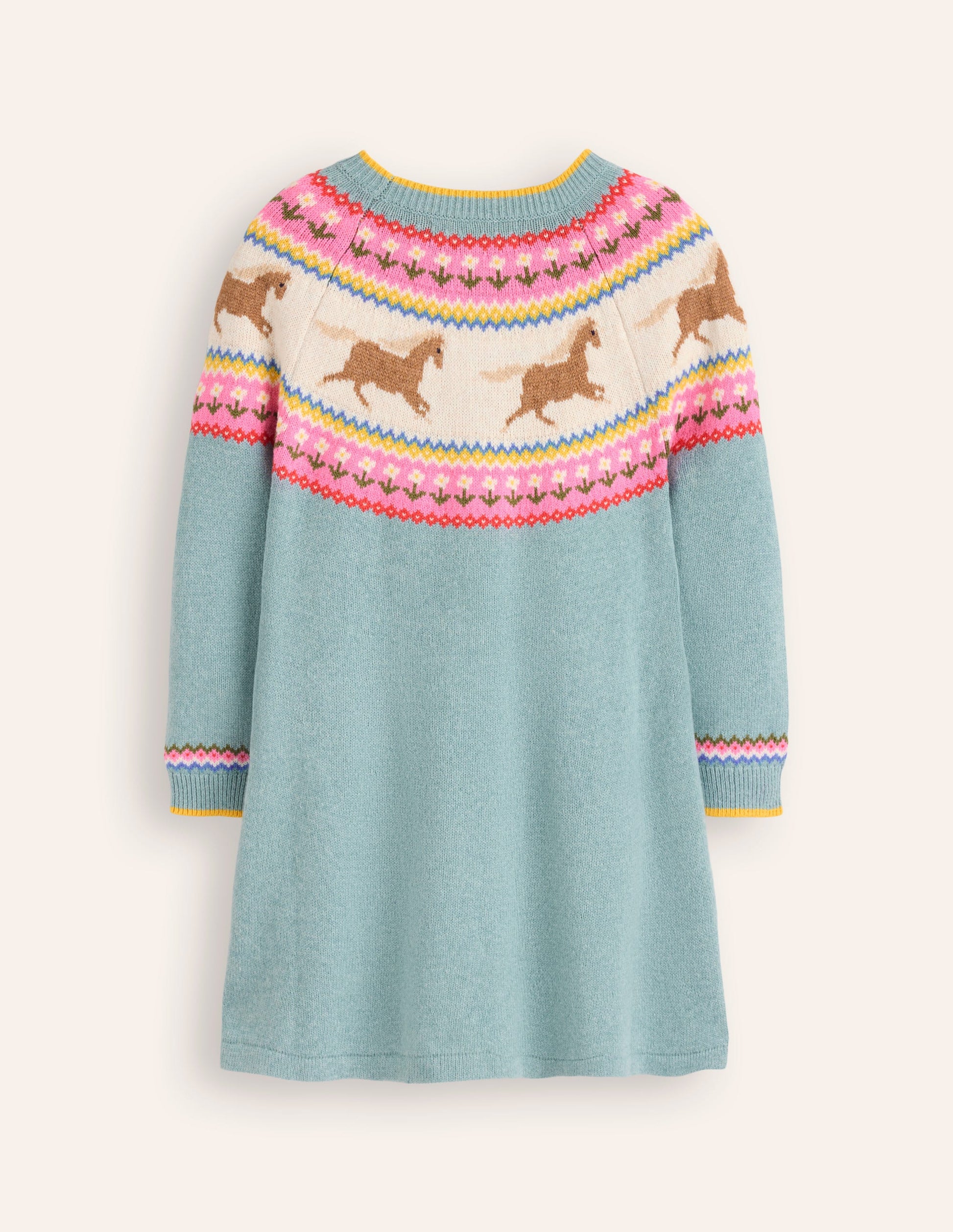 Minnie Fair Isle Jumper Dress-Seamist Marl Horses-5