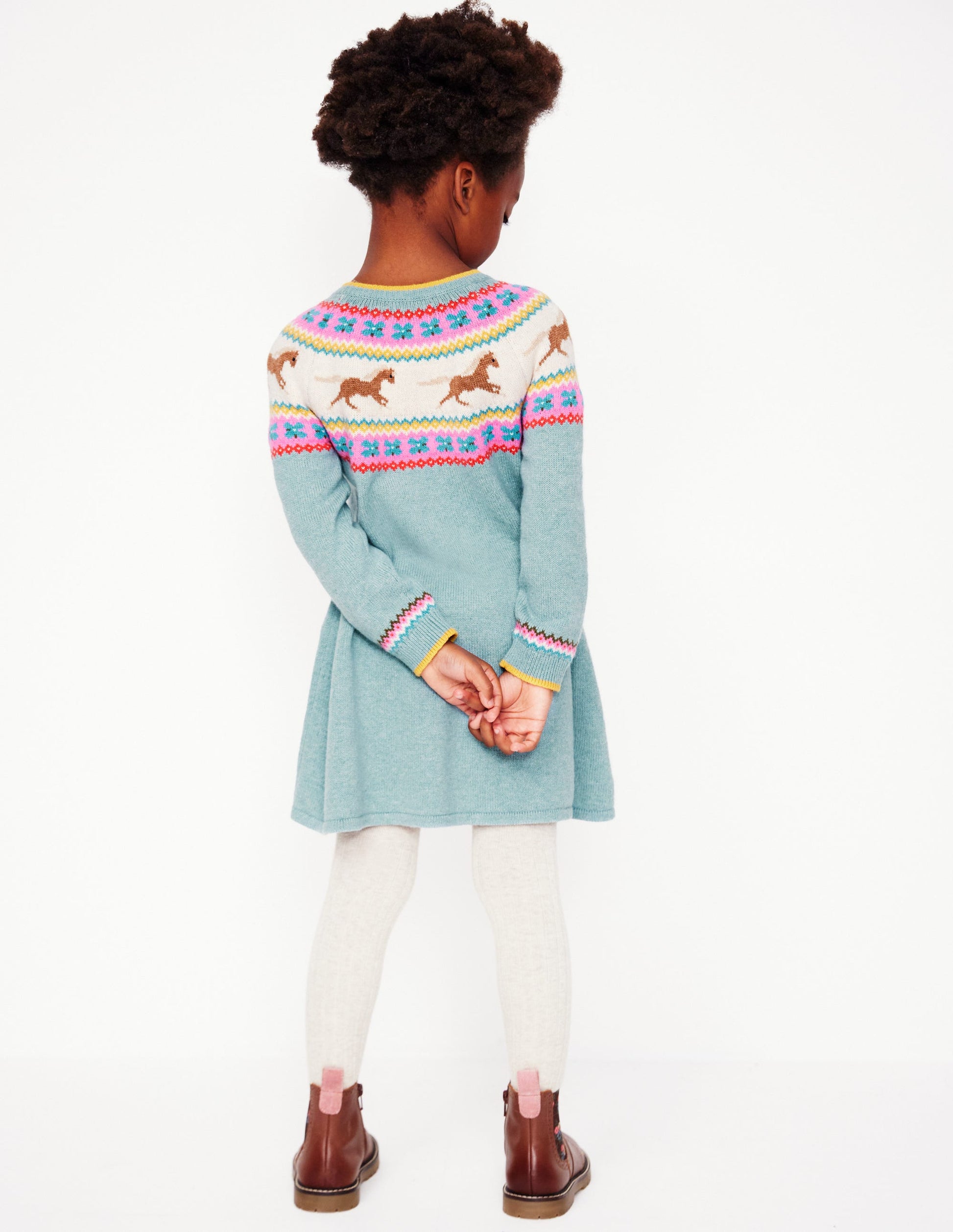 Minnie Fair Isle Jumper Dress-Seamist Marl Horses-3